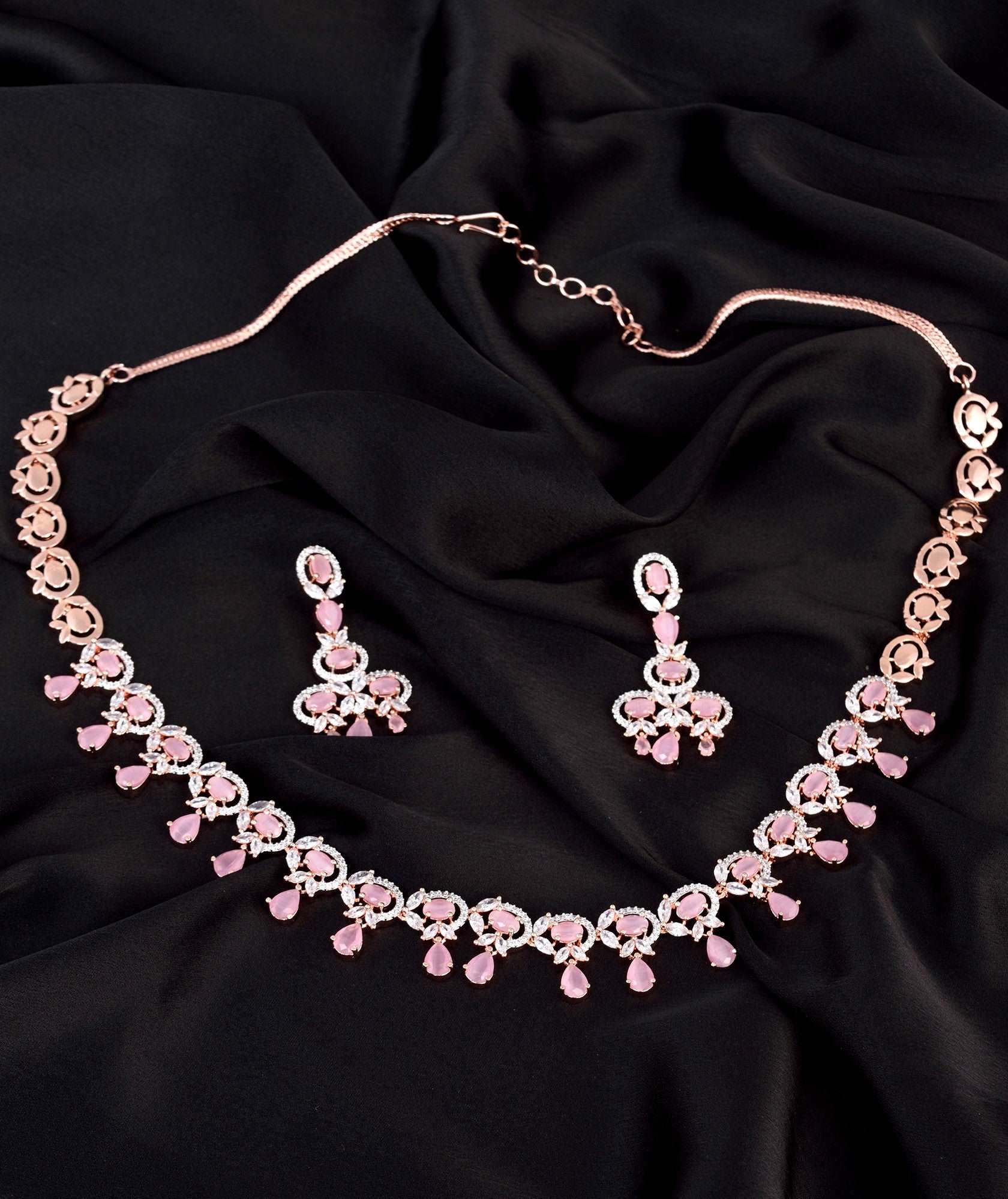 Contemporary Pink Diamond studded Necklace Earrings for women & Girls, zaveri pearls, sale price rs, sale price, sale gold plated, sale gold, sale, rubans, ring, regular price, priyassi jewel