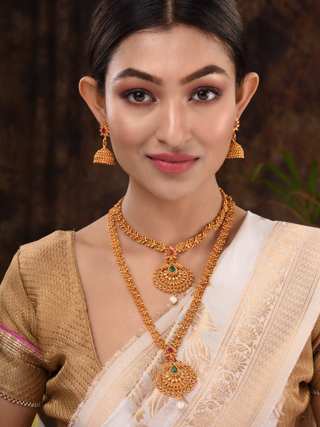 Gold Plated Grand South Indian Imitation Bridal combo Temple Jewellery Set, zaveri pearls, sale price rs, sale price, sale gold plated, sale gold, sale, rubans, ring, regular price, priyassi 