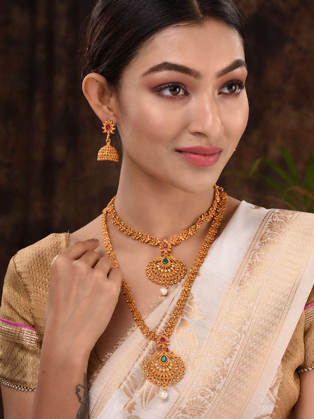 Gold Plated Grand South Indian Imitation Bridal combo Temple Jewellery Set, zaveri pearls, sale price rs, sale price, sale gold plated, sale gold, sale, rubans, ring, regular price, priyassi 