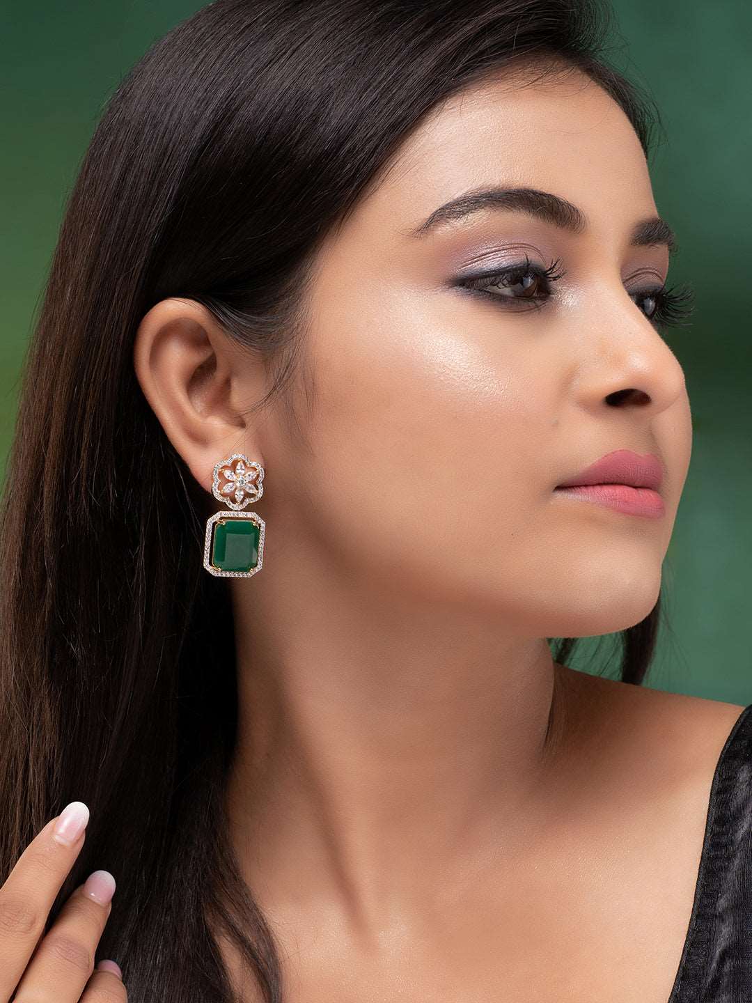 Gold Plated Green Square Drop Earrings, zaveri pearls, sale price rs, sale price, sale gold plated, sale gold, sale, rubans, ring, regular price, priyassi jewellery, kushal's - Saraf RS Jewel