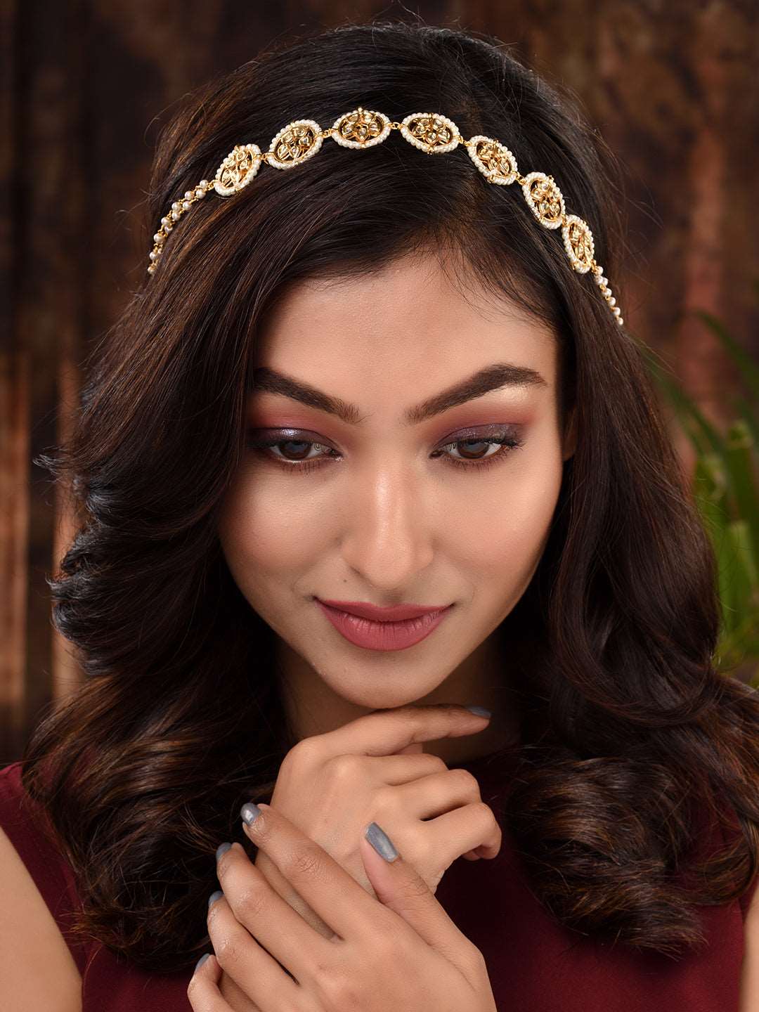 Gold Plated Kundan studded Matha Patti, zaveri pearls, sale price rs, sale price, sale gold plated, sale gold, sale, rubans, ring, regular price, priyassi jewellery, kushal's - Saraf RS Jewel