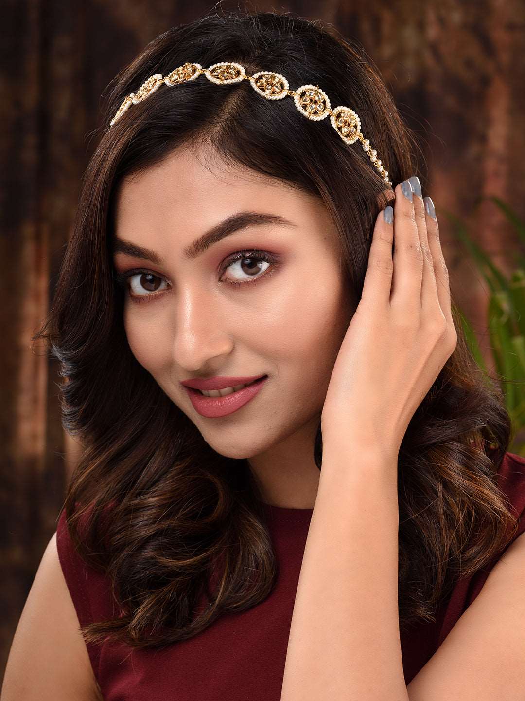 Gold Plated Kundan studded Matha Patti, zaveri pearls, sale price rs, sale price, sale gold plated, sale gold, sale, rubans, ring, regular price, priyassi jewellery, kushal's - Saraf RS Jewel