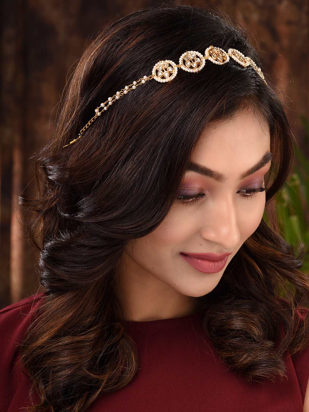 Gold Plated Kundan studded Matha Patti, zaveri pearls, sale price rs, sale price, sale gold plated, sale gold, sale, rubans, ring, regular price, priyassi jewellery, kushal's - Saraf RS Jewel