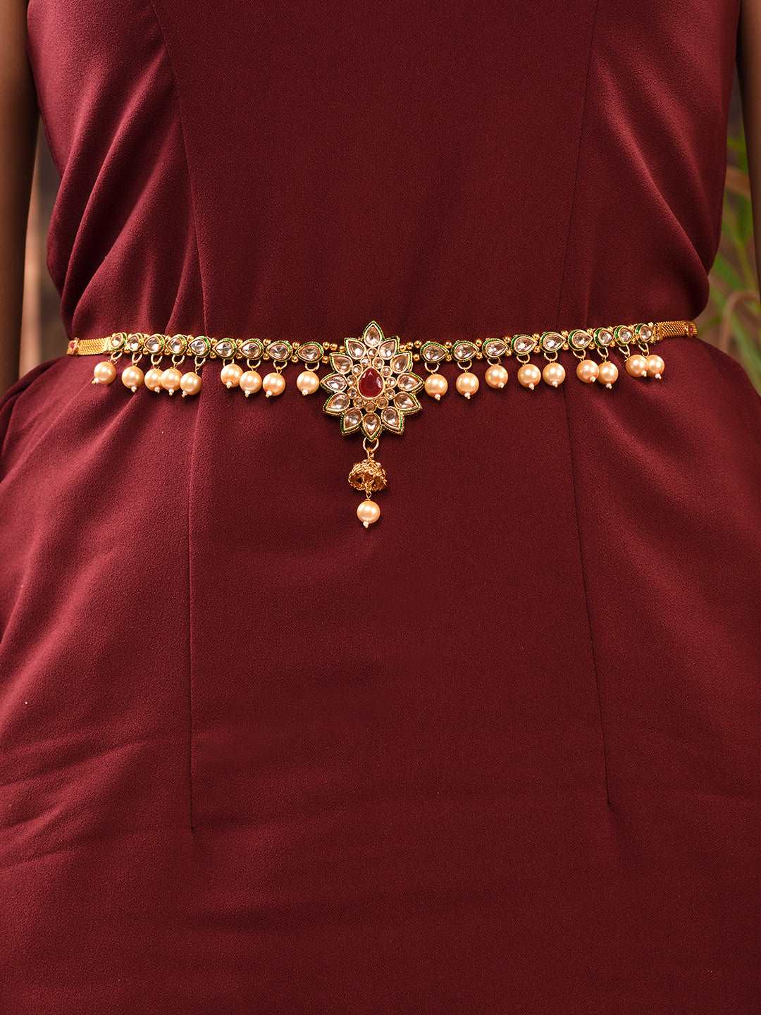 Gold Plated Floral Design Beaded Kamarbandh, zaveri pearls, sale price rs, sale price, sale gold plated, sale gold, sale, rubans, ring, regular price, priyassi jewellery, kushal's - Saraf RS 