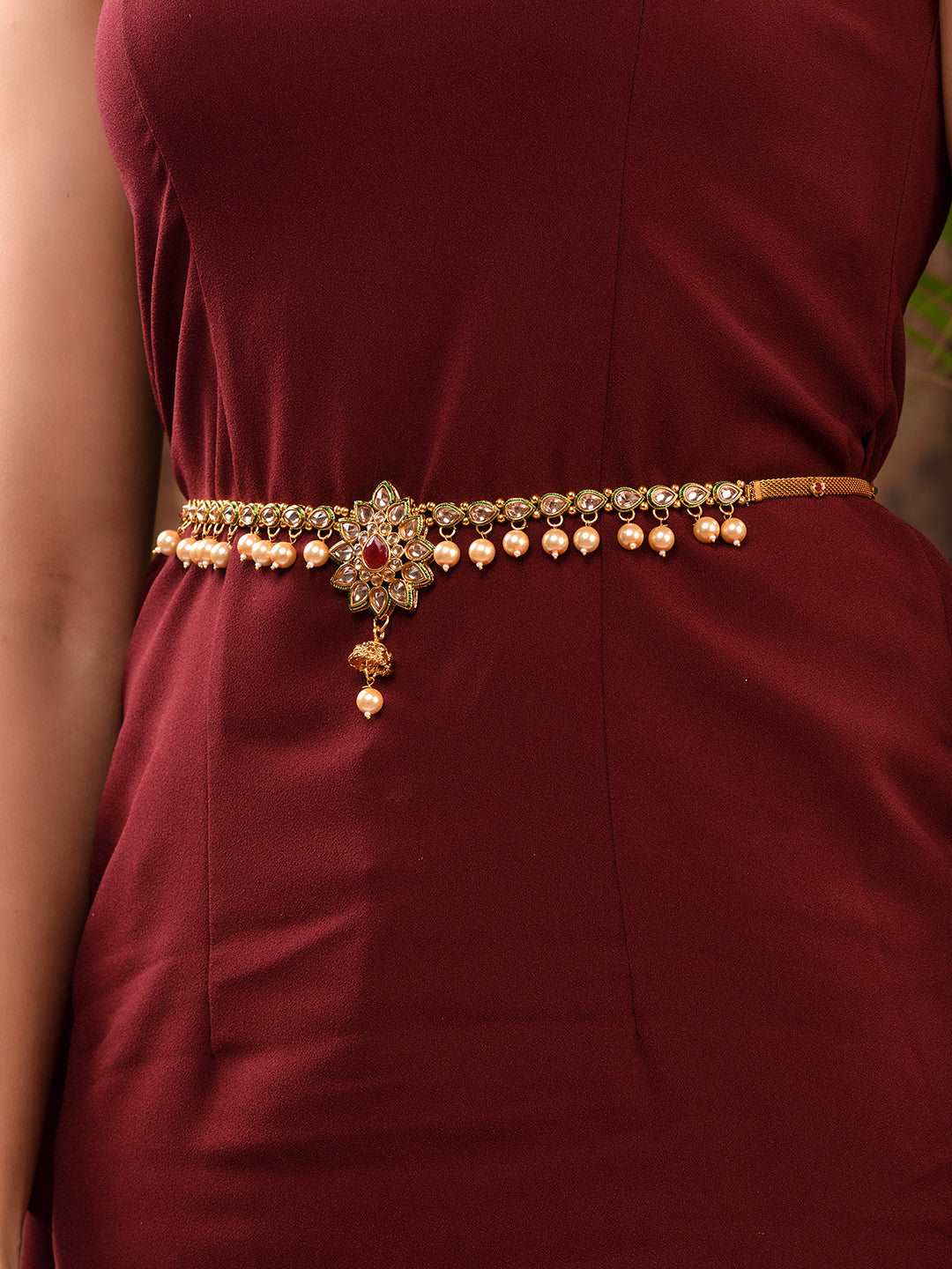 Gold Plated Floral Design Beaded Kamarbandh, zaveri pearls, sale price rs, sale price, sale gold plated, sale gold, sale, rubans, ring, regular price, priyassi jewellery, kushal's - Saraf RS 