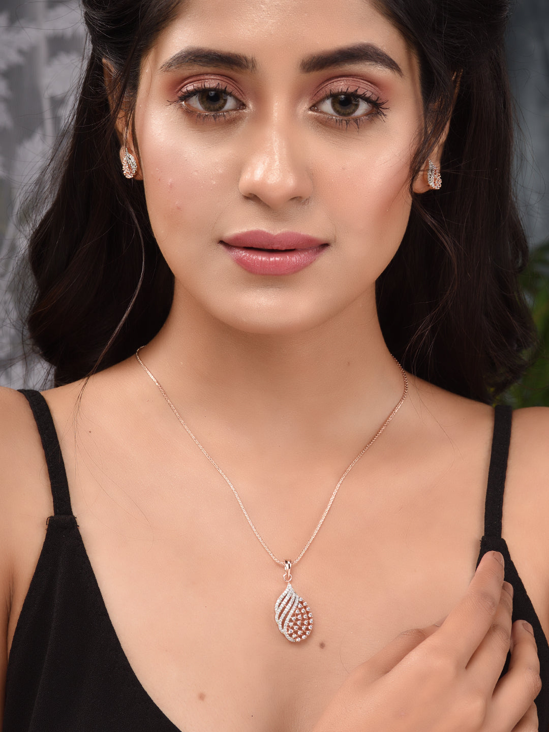 Rose Gold Plated AD Studded Locket jewellery Set, zaveri pearls, sale price rs, sale price, sale gold plated, sale gold, sale, rubans, ring, regular price, priyassi jewellery, kushal's - Sara