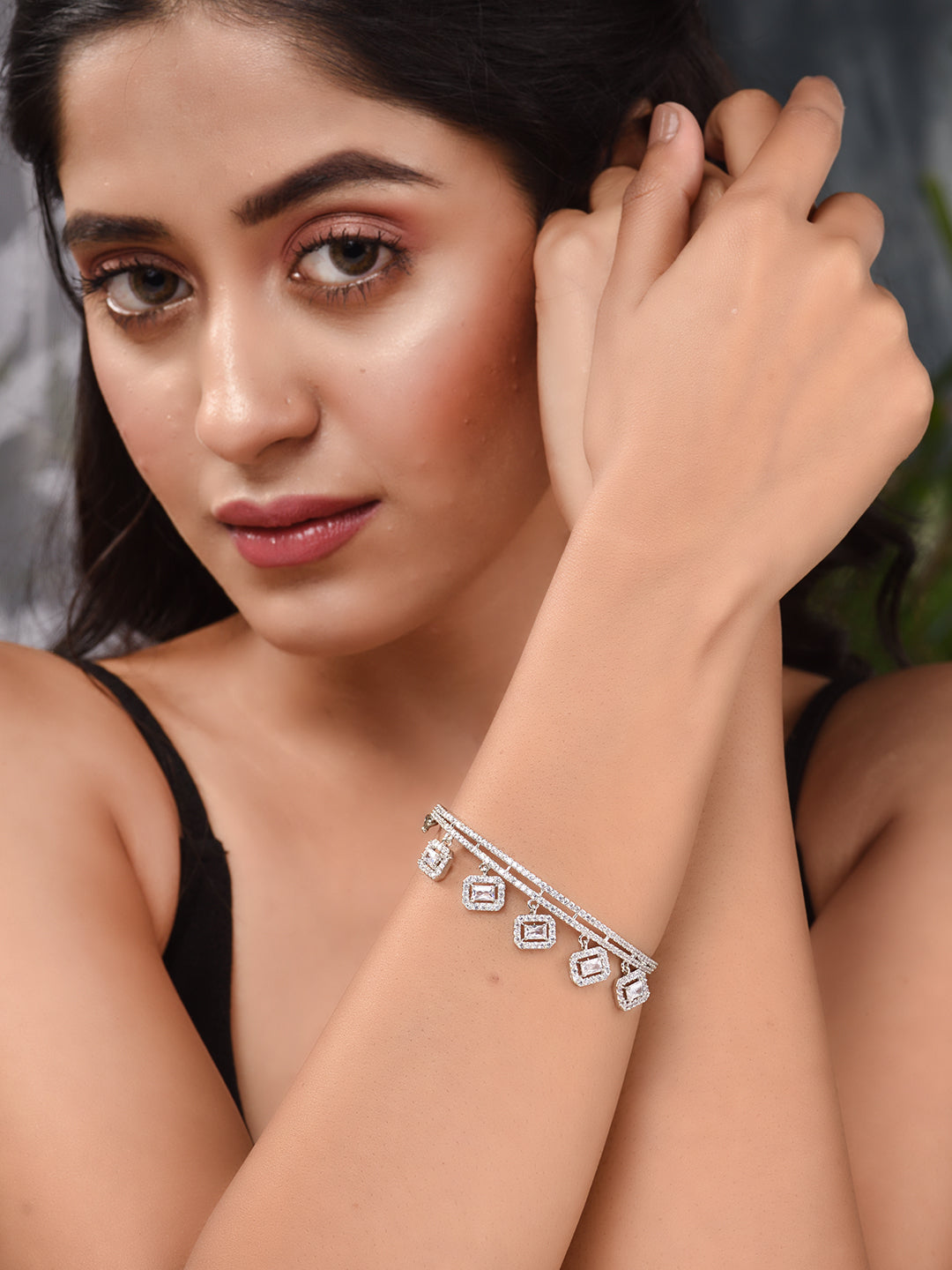 Silver Plated AD Studded Minimal Charms kada bracelet, zaveri pearls, sale price rs, sale price, sale gold plated, sale gold, sale, rubans, ring, regular price, priyassi jewellery, kushal's -