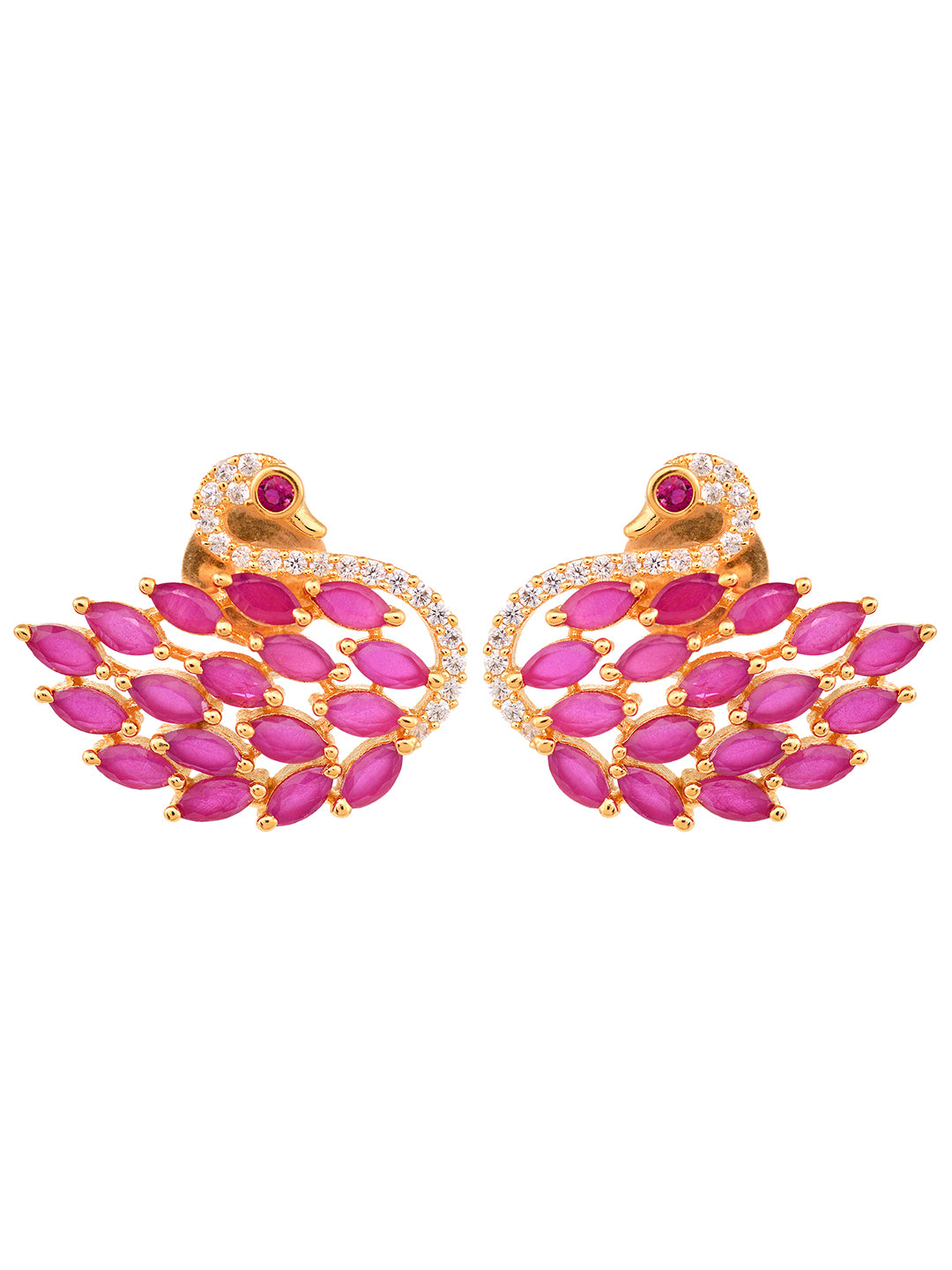 Gold Plated Swan studs Red AD encrusted Earrings, zaveri pearls, sale price rs, sale price, sale gold plated, sale gold, sale, rubans, ring, regular price, priyassi jewellery, kushal's - Sara