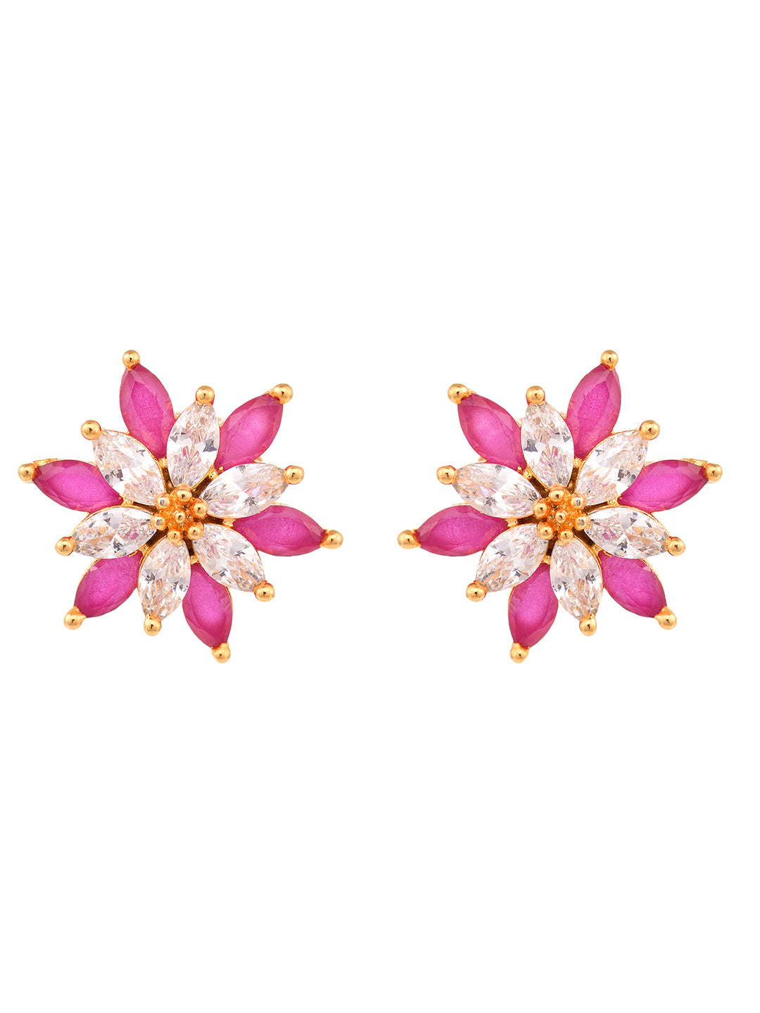 Gold Plated Floral studs Red & White AD encrusted Earrings, zaveri pearls, sale price rs, sale price, sale gold plated, sale gold, sale, rubans, ring, regular price, priyassi jewellery, kusha