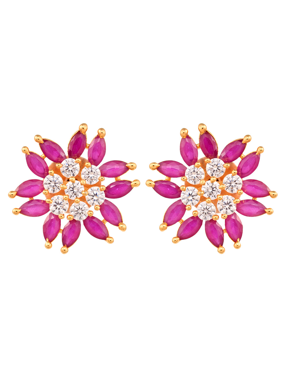 Gold Plated Contemporary Floral Stud Red and White AD Earrings, zaveri pearls, sale price rs, sale price, sale gold plated, sale gold, sale, rubans, ring, regular price, priyassi jewellery, k