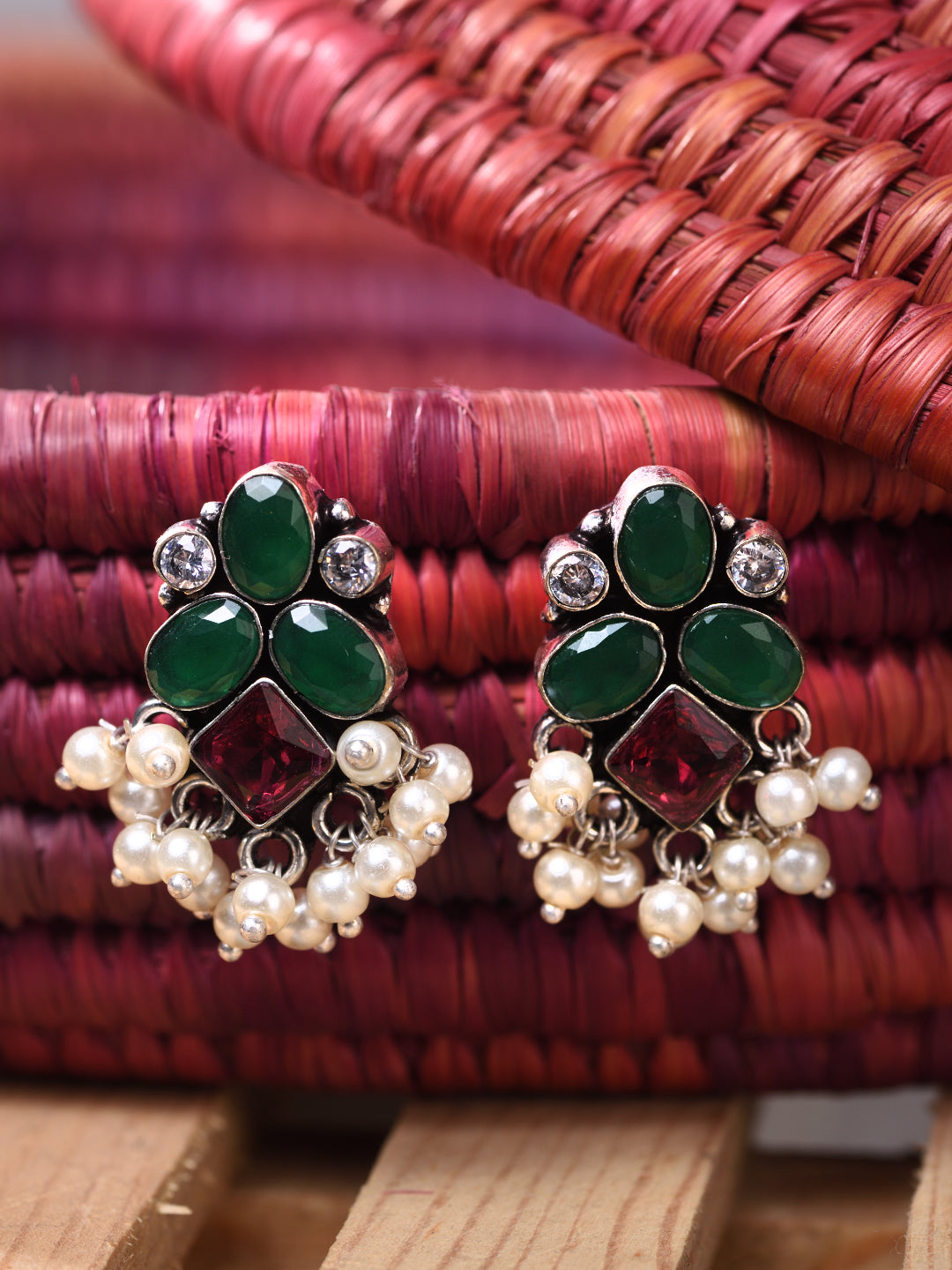 Green Contemporary Jhumkas Earrings, zaveri pearls, sale price rs, sale price, sale gold plated, sale gold, sale, rubans, ring, regular price, priyassi jewellery, kushal's - Saraf RS Jeweller