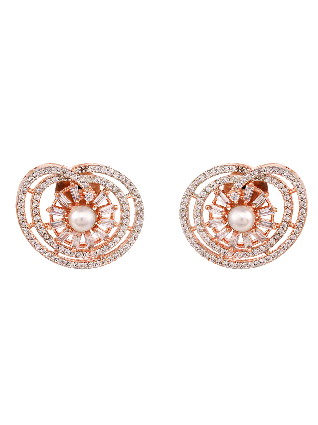 Rose Gold plated AD & Pearl studded Statement Floral Small Stud Earrings, zaveri pearls, sale price rs, sale price, sale gold plated, sale gold, sale, rubans, ring, regular price, priyassi je