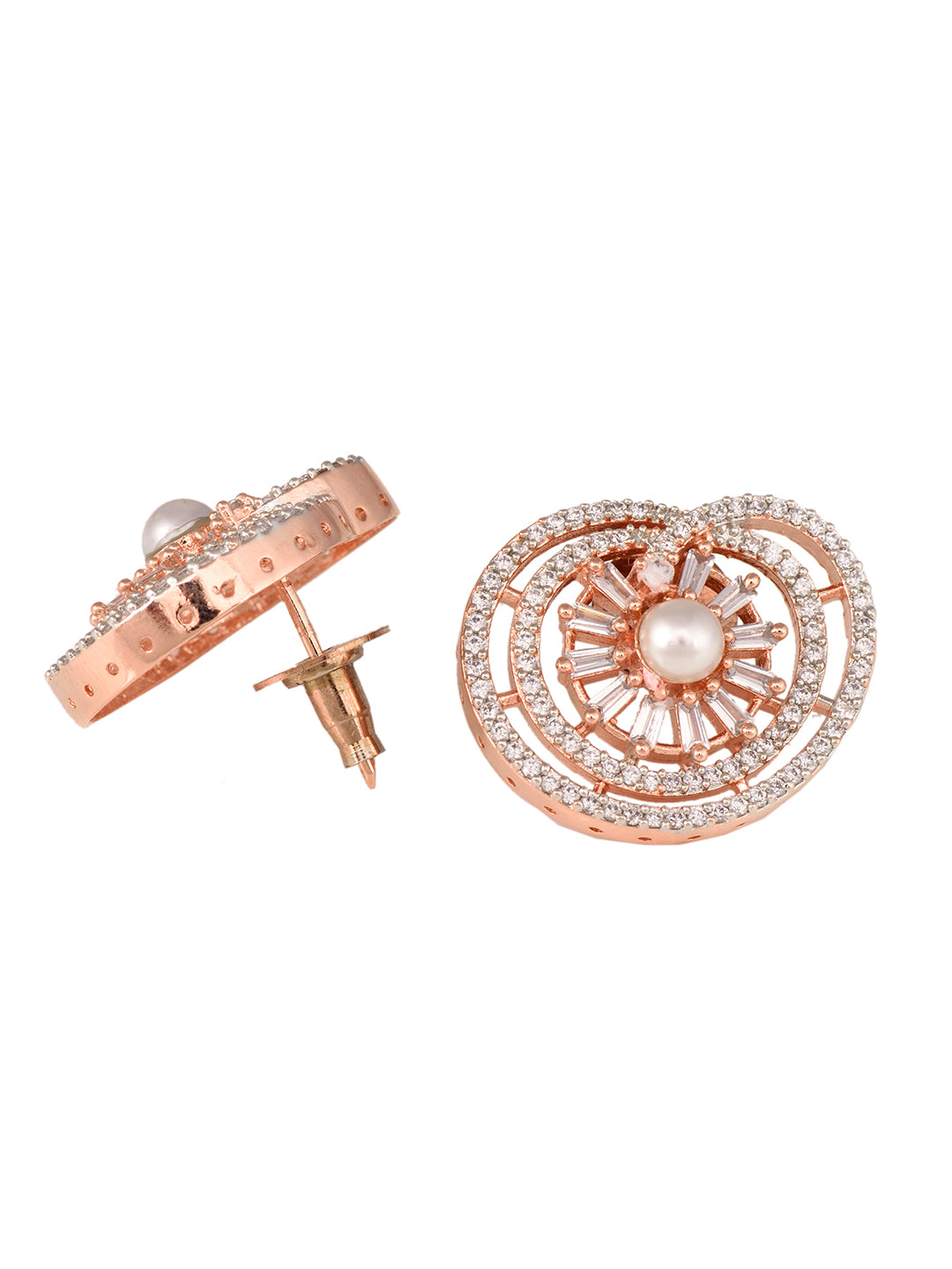 Rose Gold plated AD & Pearl studded Statement Floral Small Stud Earrings, zaveri pearls, sale price rs, sale price, sale gold plated, sale gold, sale, rubans, ring, regular price, priyassi je