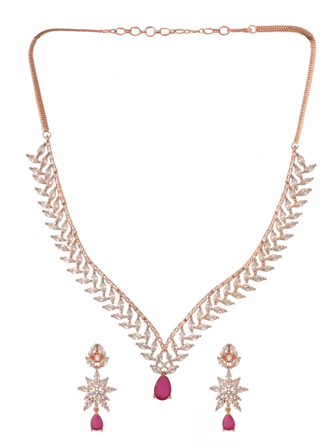Rose Gold Plated Red AD Studded Statement Necklace Jewellery Set, zaveri pearls, sale price rs, sale price, sale gold plated, sale gold, sale, rubans, ring, regular price, priyassi jewellery,