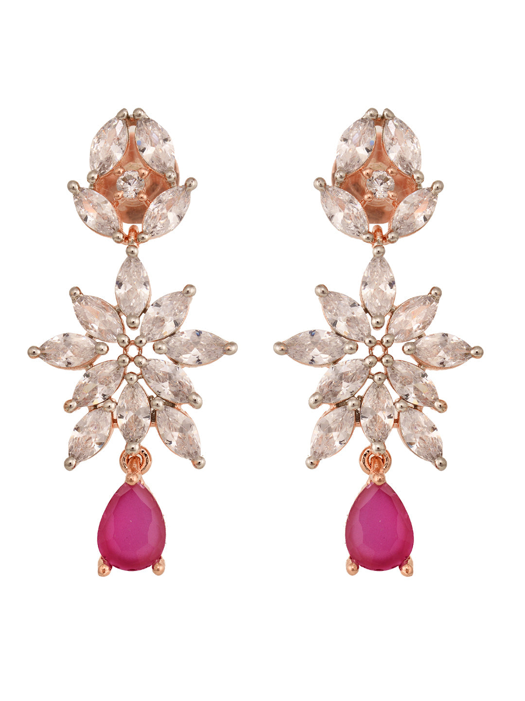 Rose Gold Plated Red AD Studded Statement Necklace Jewellery Set, zaveri pearls, sale price rs, sale price, sale gold plated, sale gold, sale, rubans, ring, regular price, priyassi jewellery,