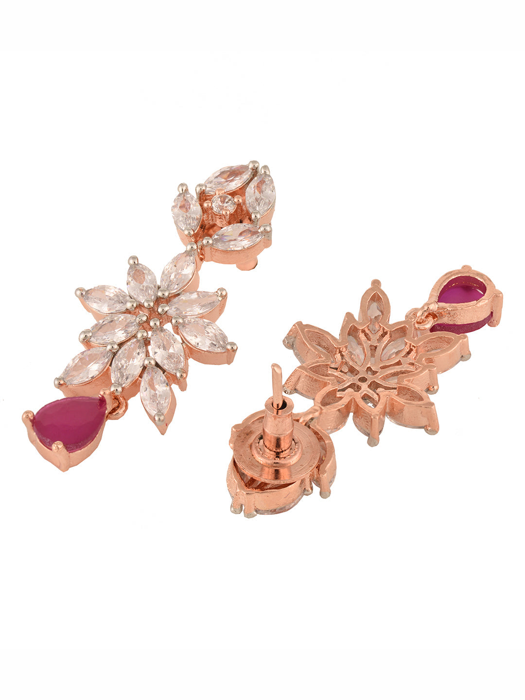 Rose Gold Plated Red AD Studded Statement Necklace Jewellery Set, zaveri pearls, sale price rs, sale price, sale gold plated, sale gold, sale, rubans, ring, regular price, priyassi jewellery,