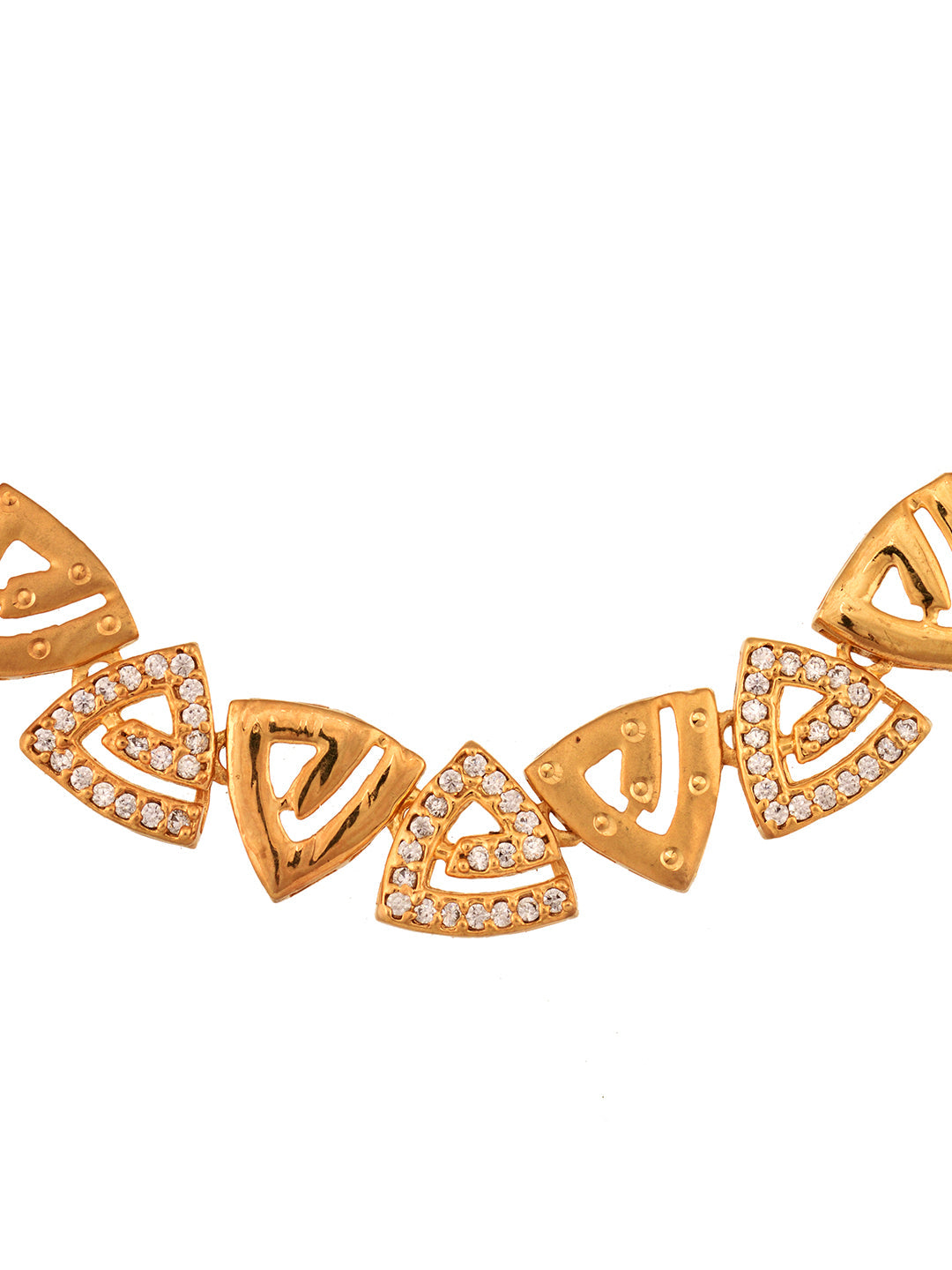 Gold Plated AD Studded Triangle shaped Handcrafted Necklace Jewellery Set, zaveri pearls, sale price rs, sale price, sale gold plated, sale gold, sale, rubans, ring, regular price, priyassi j