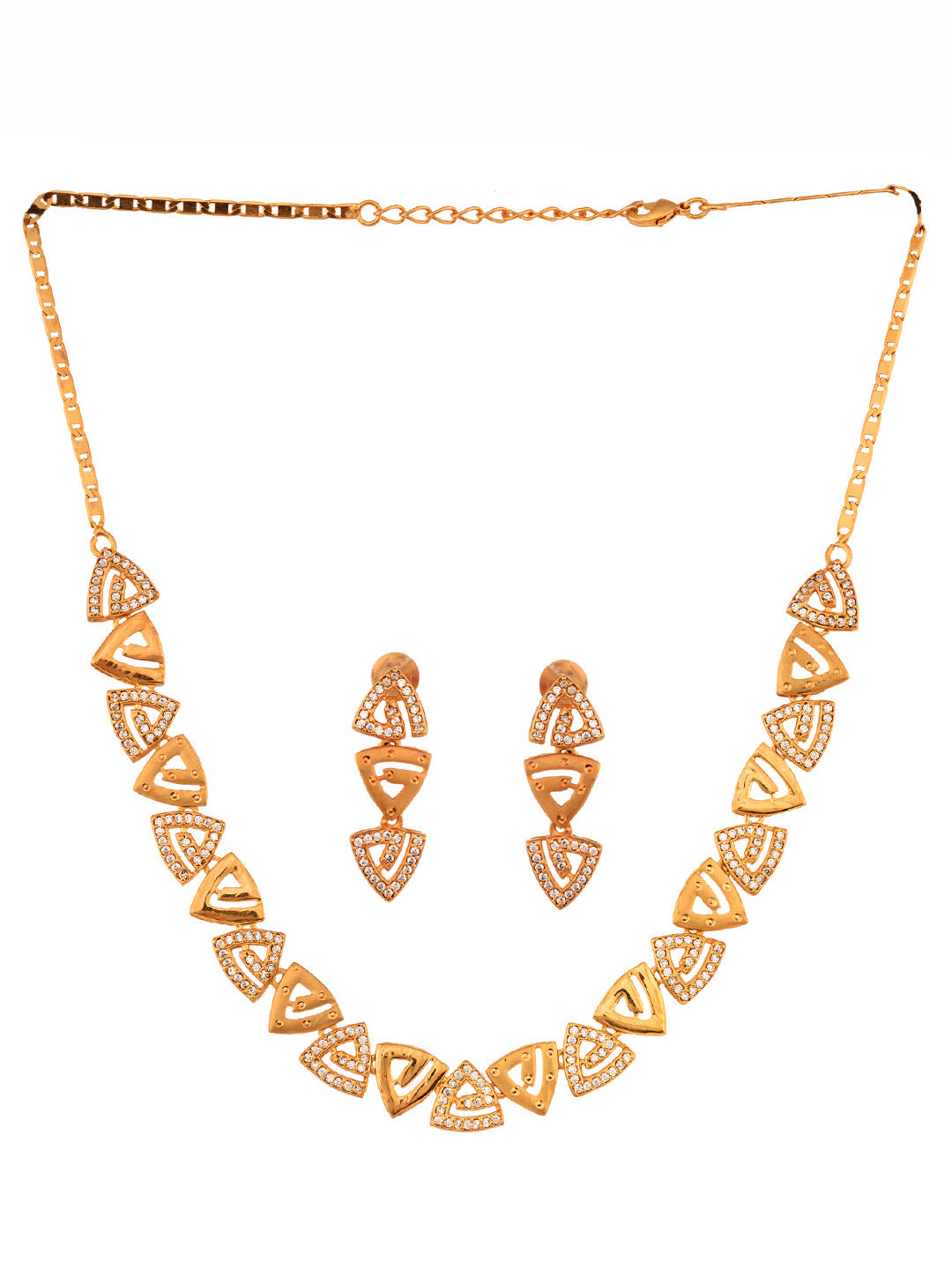 Gold Plated AD Studded Triangle shaped Handcrafted Necklace Jewellery Set, zaveri pearls, sale price rs, sale price, sale gold plated, sale gold, sale, rubans, ring, regular price, priyassi j