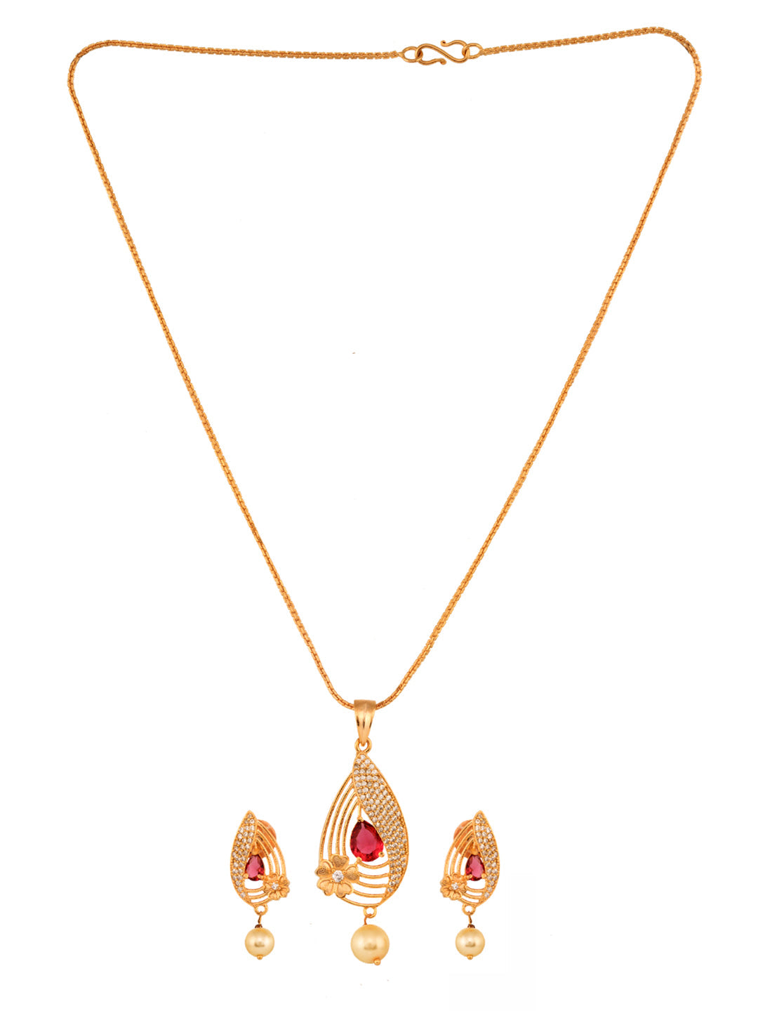 Gold Plated Ruby Studded Floral Locket jewellery Set, zaveri pearls, sale price rs, sale price, sale gold plated, sale gold, sale, rubans, ring, regular price, priyassi jewellery, kushal's - 
