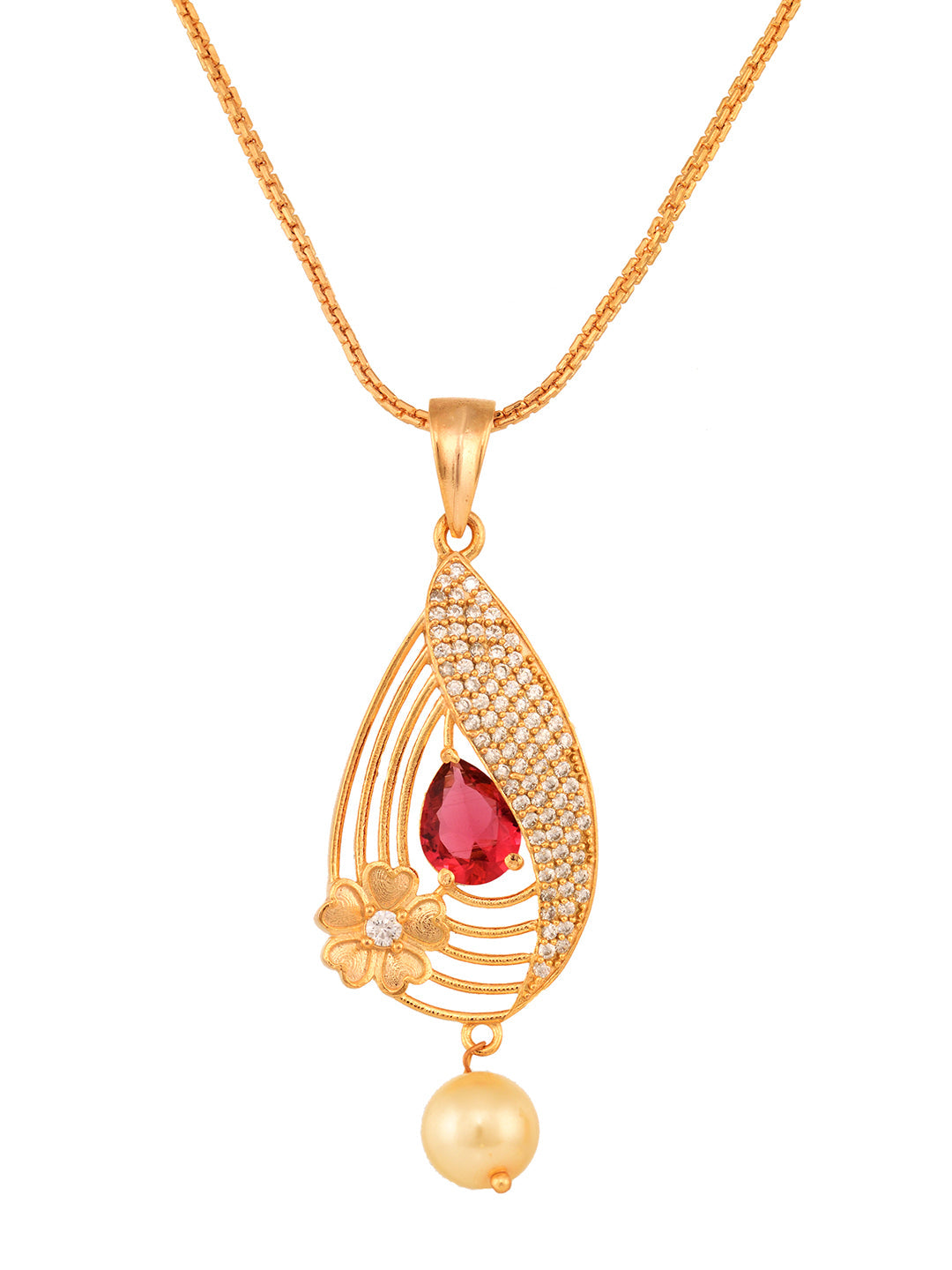 Gold Plated Ruby Studded Floral Locket jewellery Set, zaveri pearls, sale price rs, sale price, sale gold plated, sale gold, sale, rubans, ring, regular price, priyassi jewellery, kushal's - 