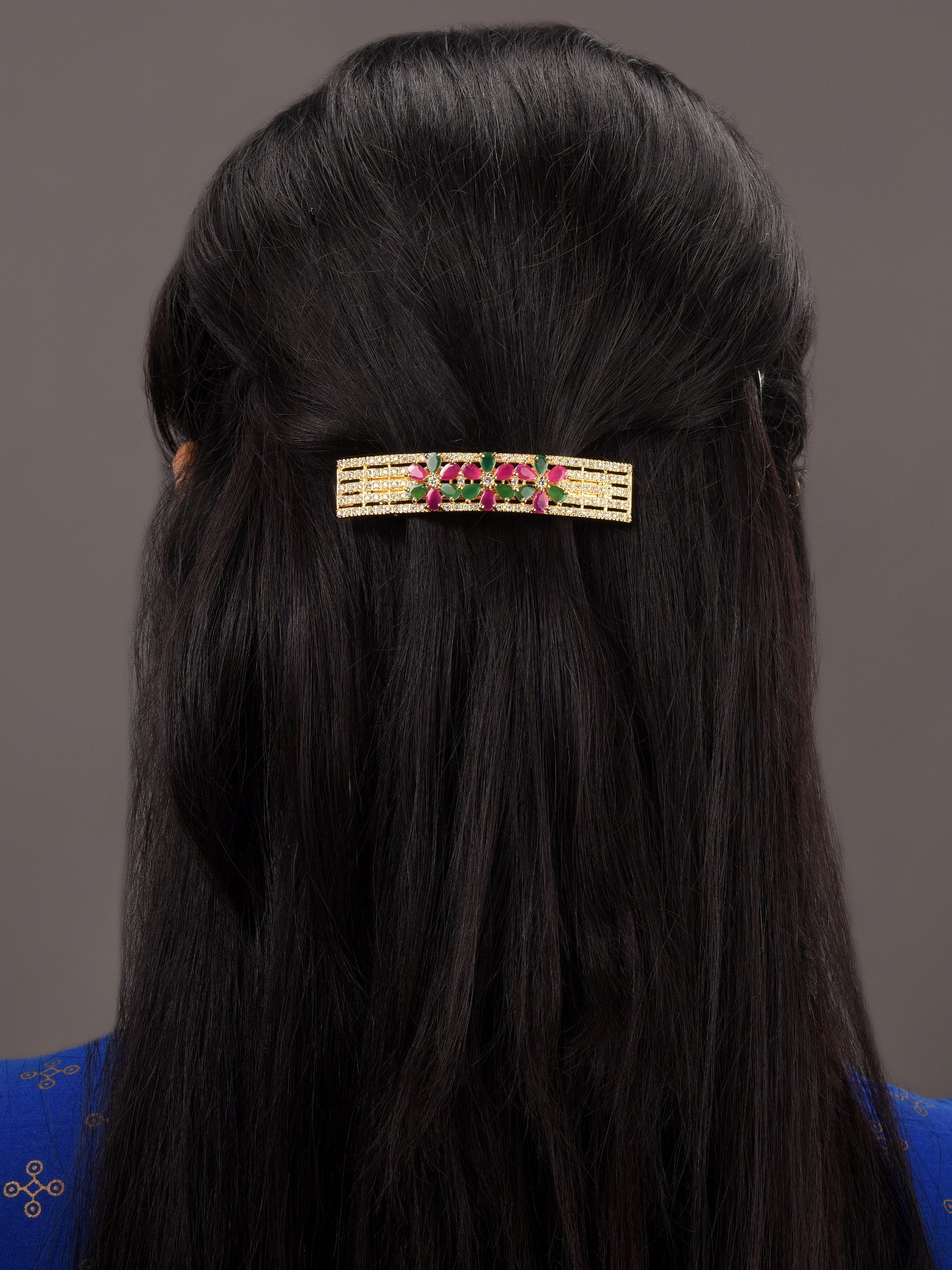 Gold Plated Temple French Barrette Hair Clip, zaveri pearls, sale price rs, sale price, sale gold plated, sale gold, sale, rubans, ring, regular price, priyassi jewellery, kushal's - Saraf RS