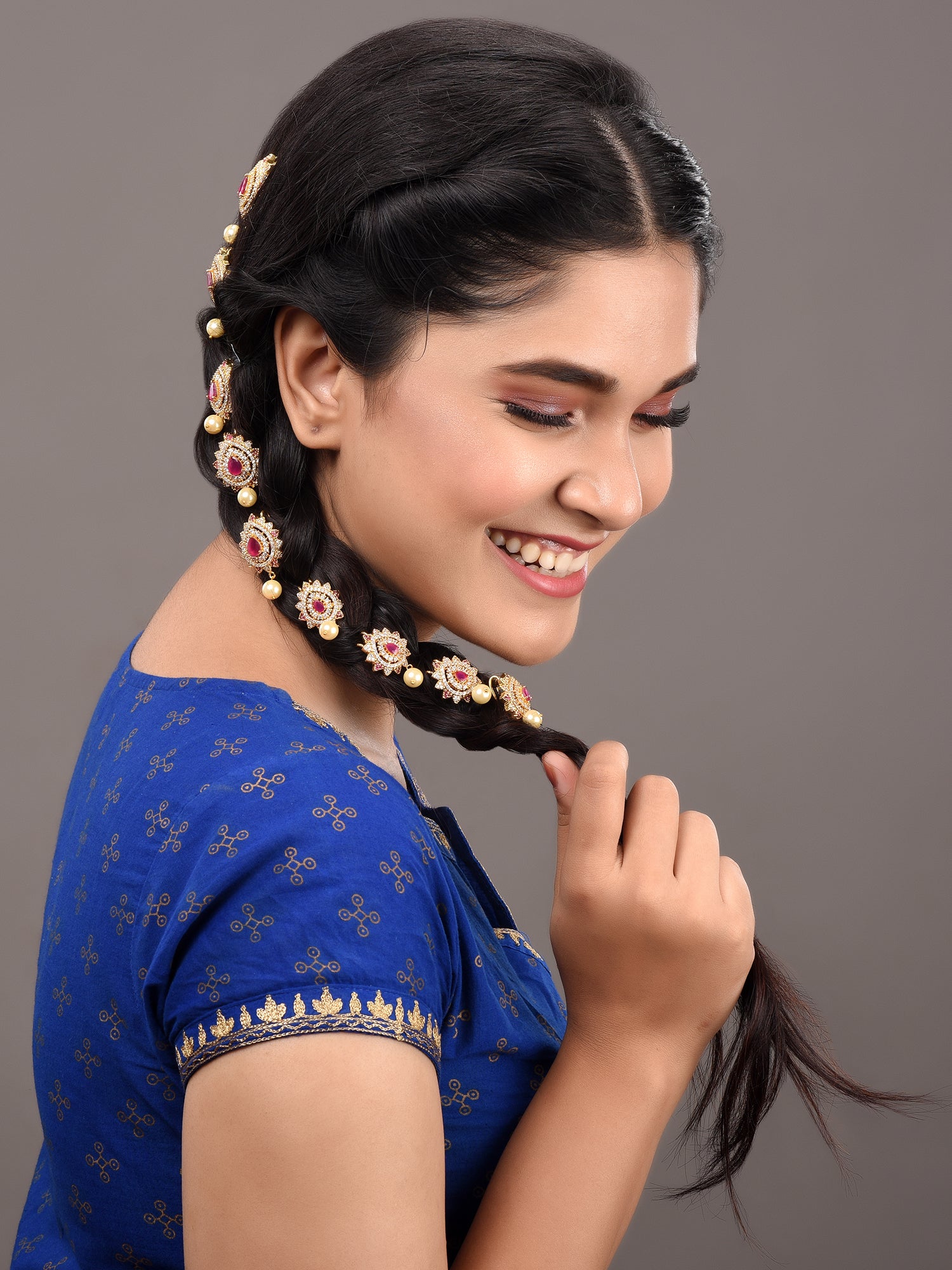 Set of 9 Gold Toned Red AD Beads Chotis, zaveri pearls, sale price rs, sale price, sale gold plated, sale gold, sale, rubans, ring, regular price, priyassi jewellery, kushal's - Saraf RS Jewe