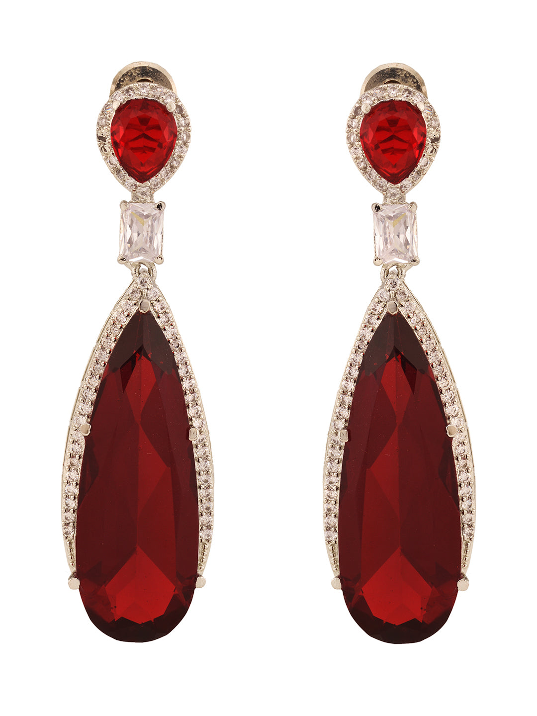 Charismatic Crimson Red Crystal And Kundan Long Earrings  Deara Fashion  Accessories