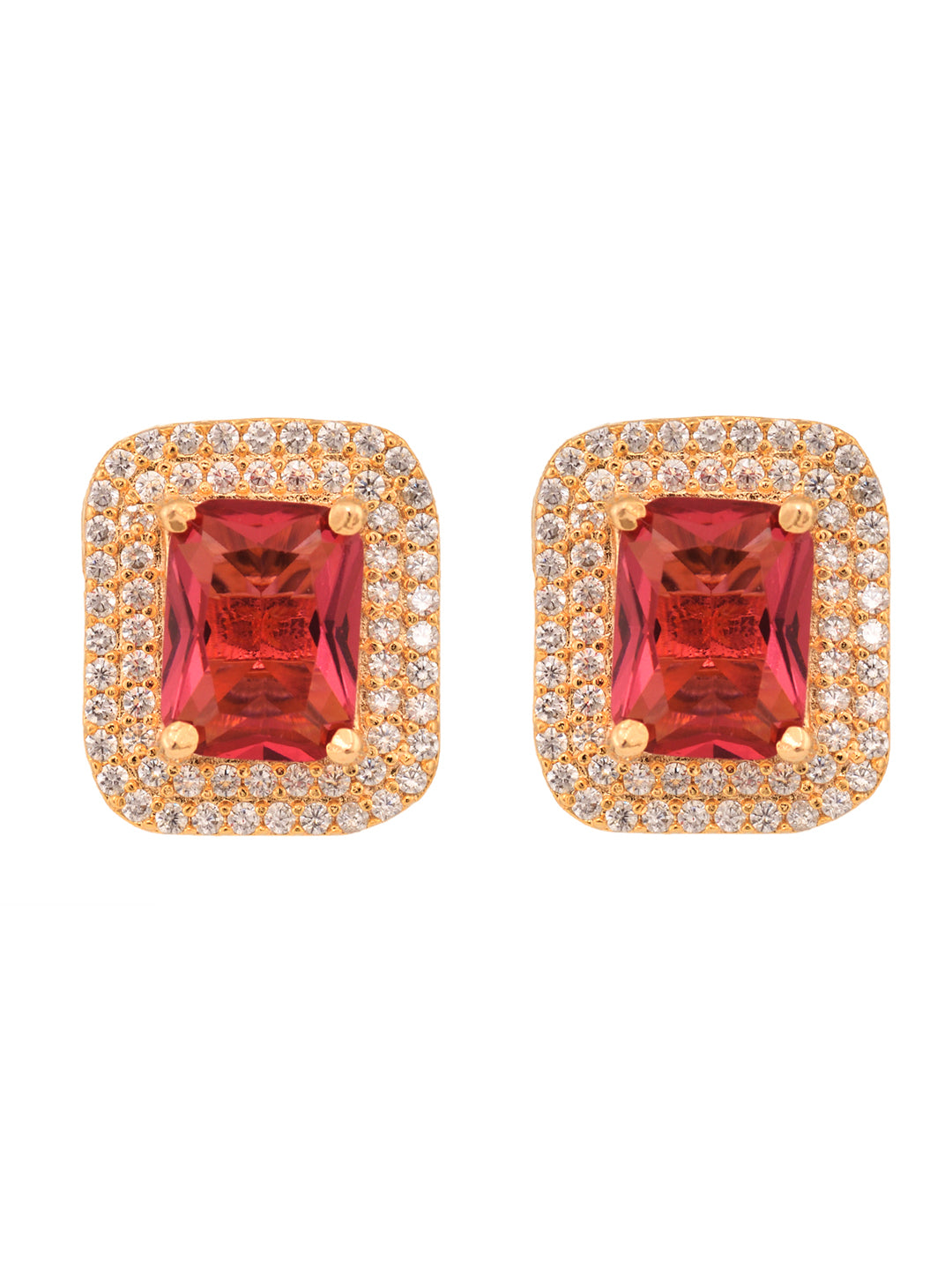 Women GoldPlated Red Square Studs Earrings, zaveri pearls, sale price rs, sale price, sale gold plated, sale gold, sale, rubans, ring, regular price, priyassi jewellery, kushal's - Saraf RS J
