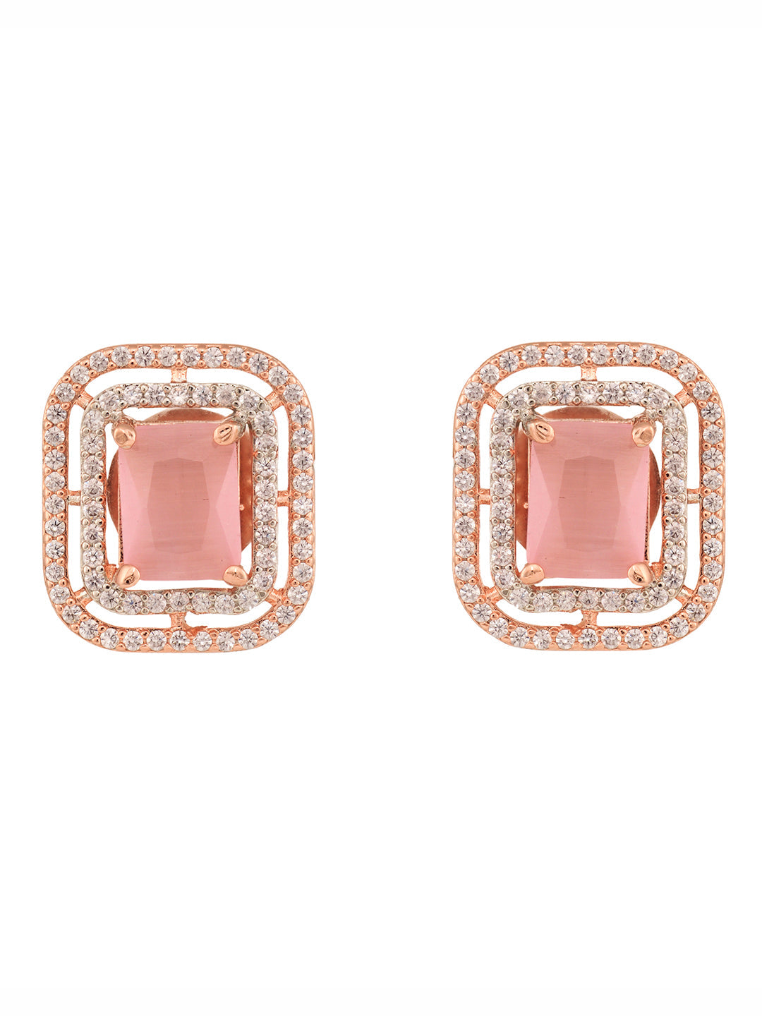 Women Pink Square Studs Earrings, zaveri pearls, sale price rs, sale price, sale gold plated, sale gold, sale, rubans, ring, regular price, priyassi jewellery, kushal's - Saraf RS Jewellery