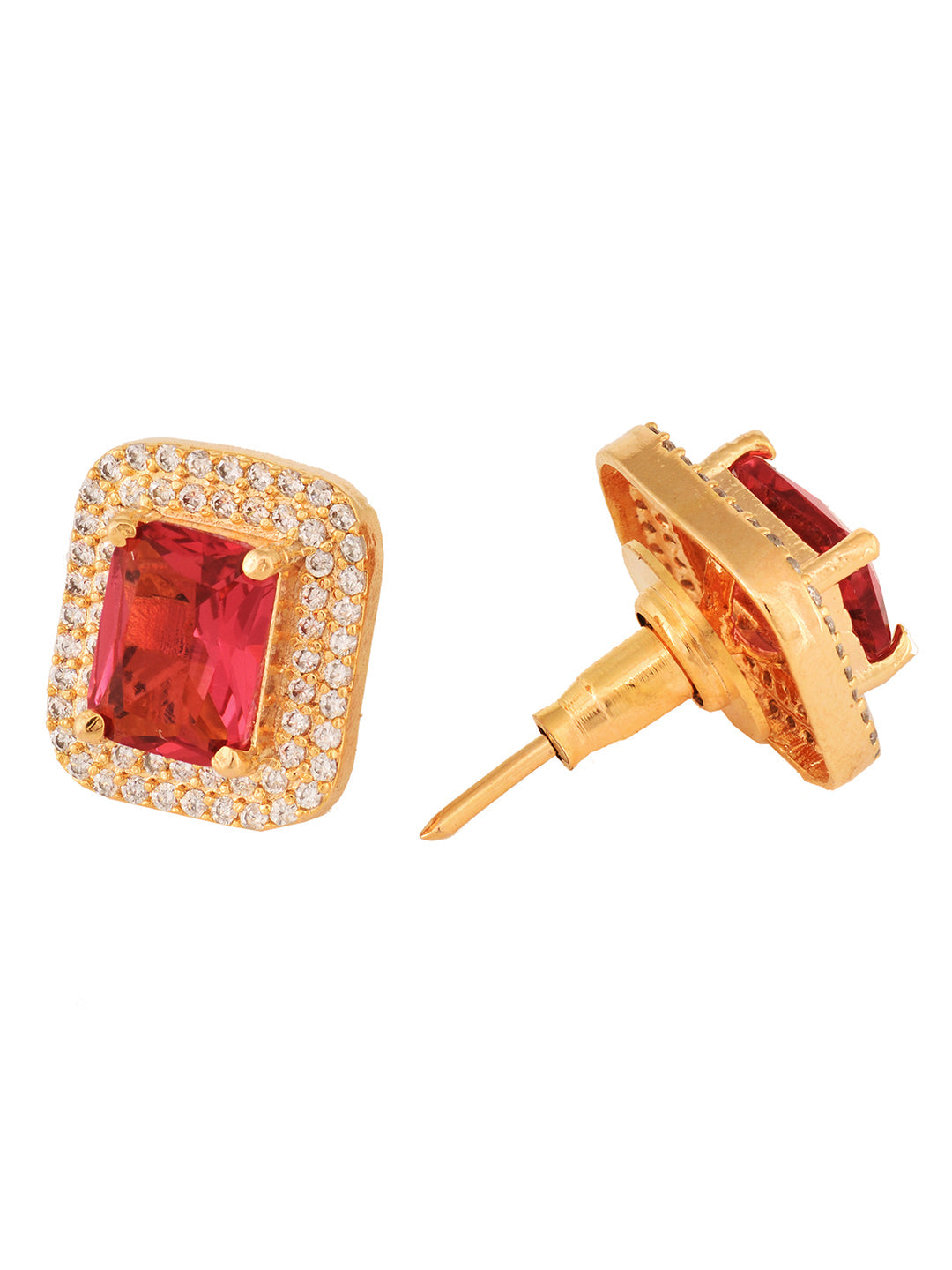 Women GoldPlated Red Square Studs Earrings, zaveri pearls, sale price rs, sale price, sale gold plated, sale gold, sale, rubans, ring, regular price, priyassi jewellery, kushal's - Saraf RS J
