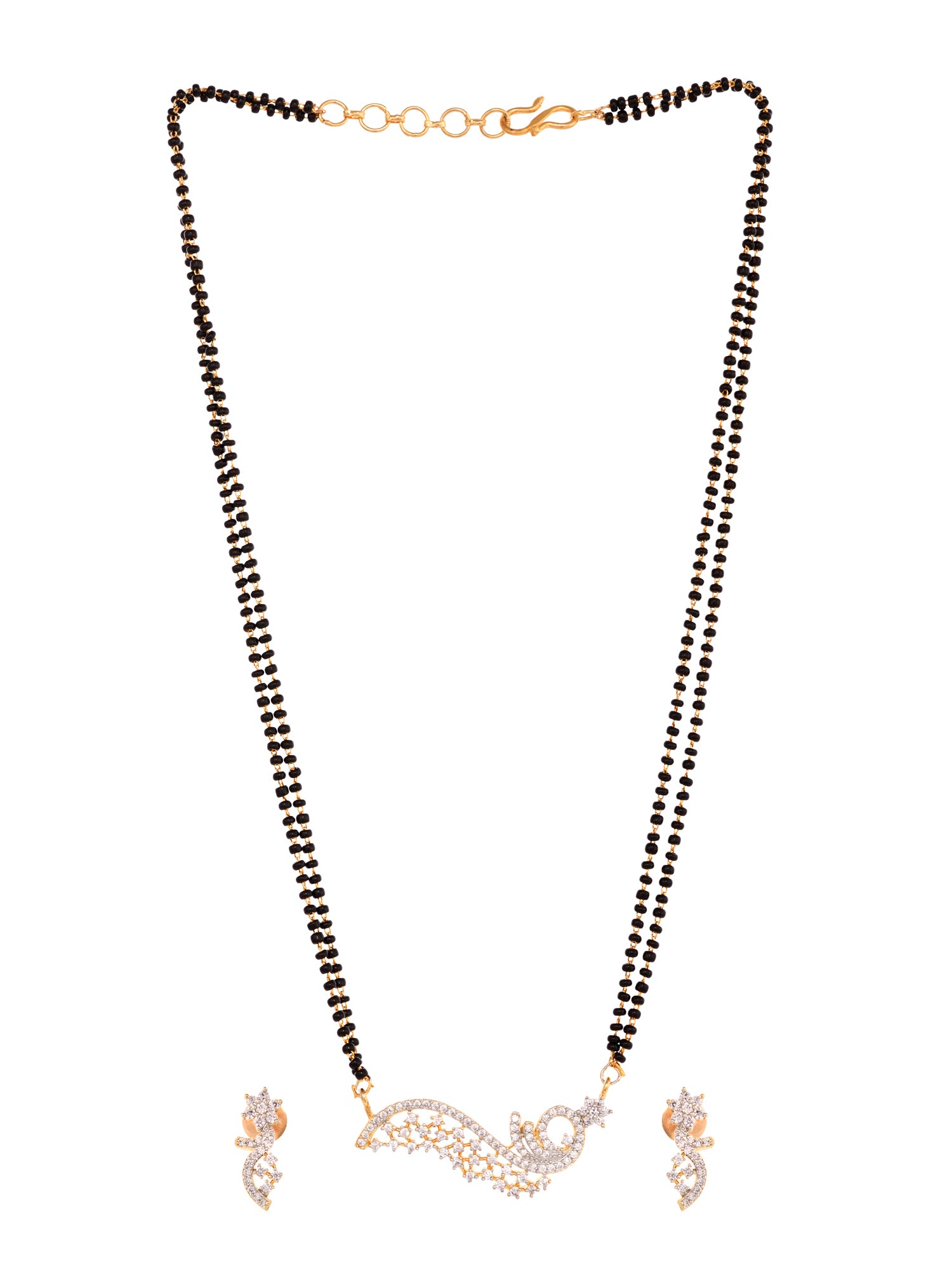 Gold Plated Black & White AD Studded & Beaded Mangalsutra Earrings, zaveri pearls, sale price rs, sale price, sale gold plated, sale gold, sale, rubans, ring, regular price, priyassi jeweller