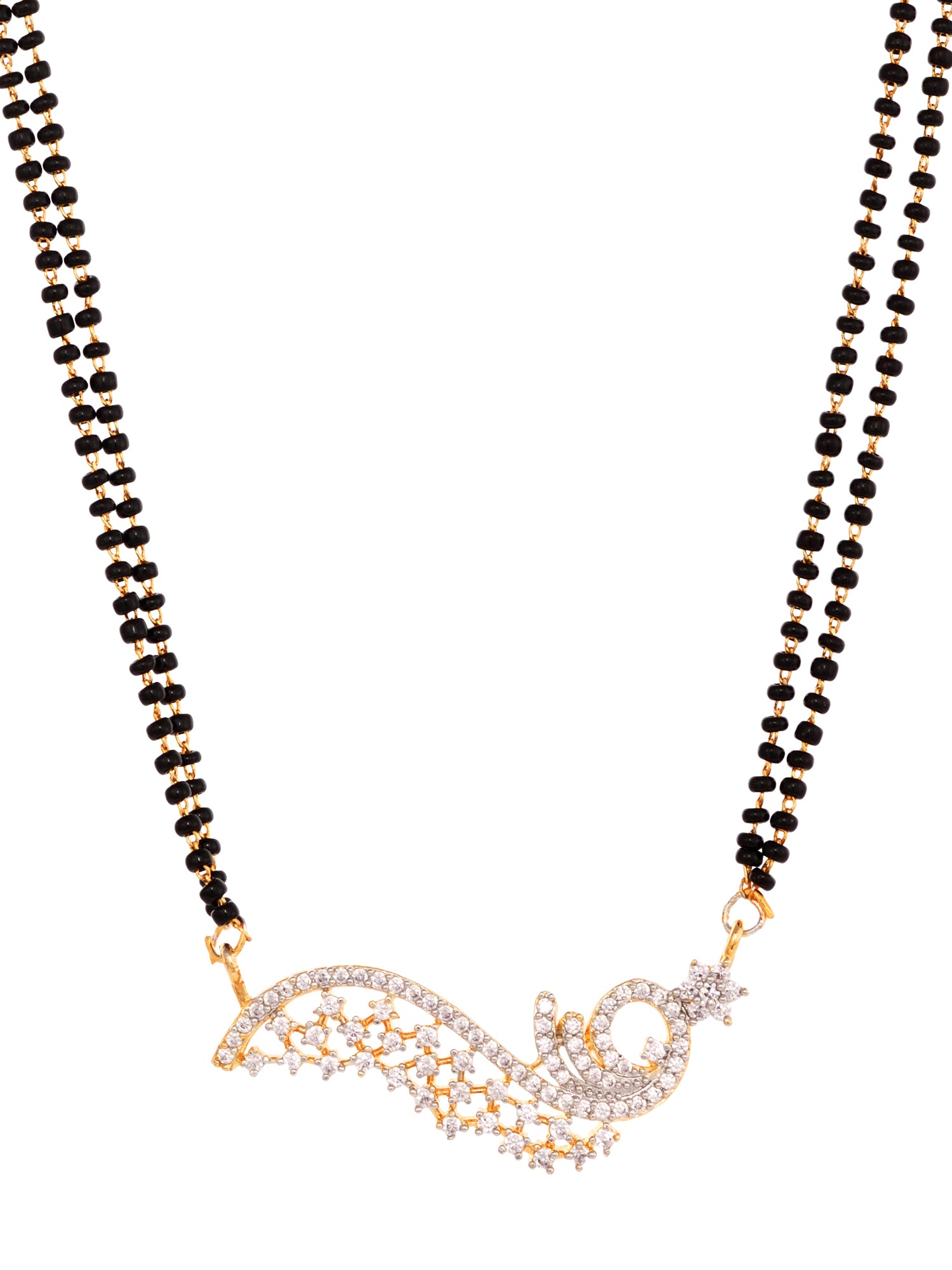 Gold Plated Black & White AD Studded & Beaded Mangalsutra Earrings, zaveri pearls, sale price rs, sale price, sale gold plated, sale gold, sale, rubans, ring, regular price, priyassi jeweller