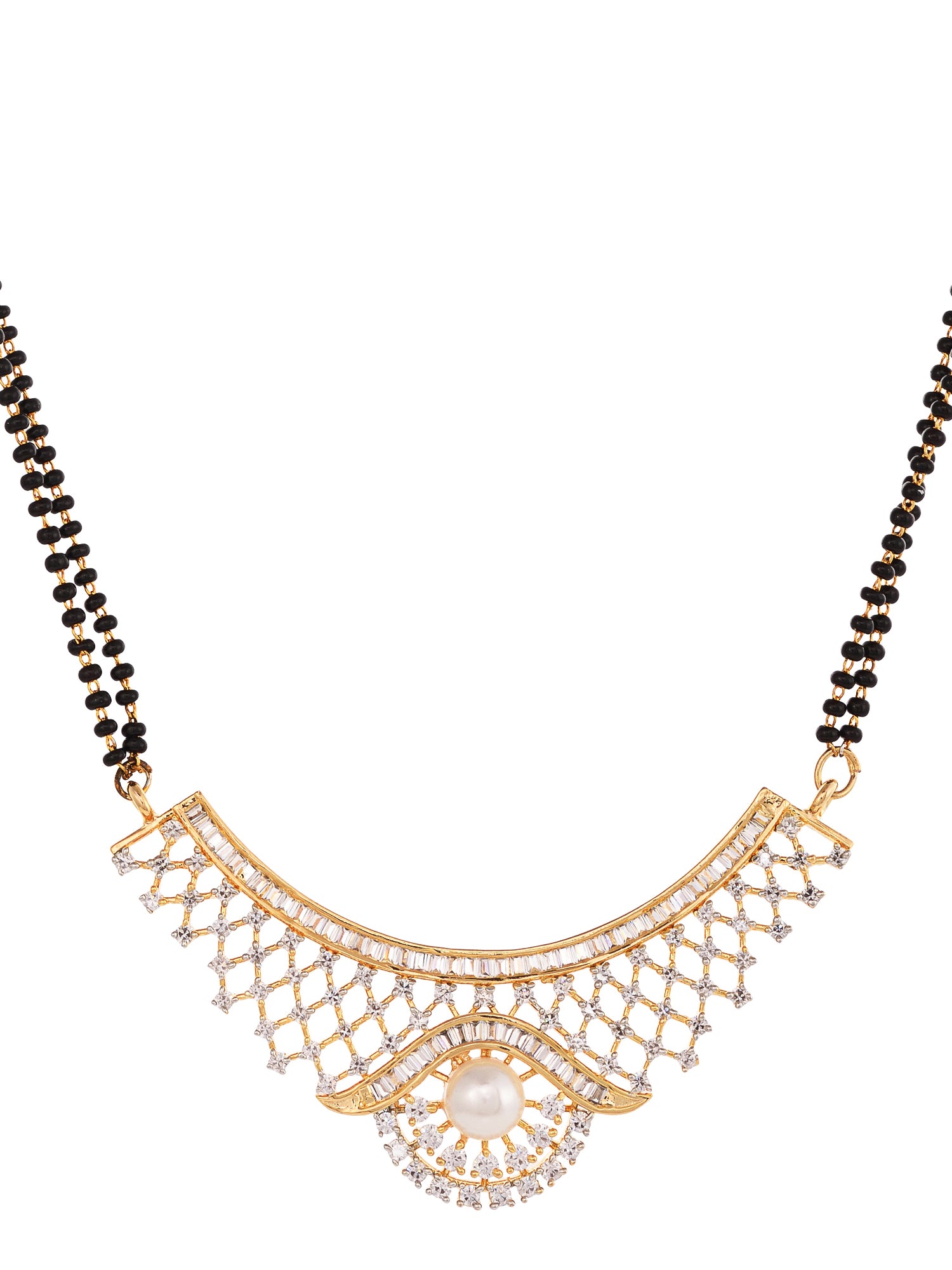 Gold Plated Black & White AD Studded & Beaded Mangalsutra Earrings, zaveri pearls, sale price rs, sale price, sale gold plated, sale gold, sale, rubans, ring, regular price, priyassi jeweller