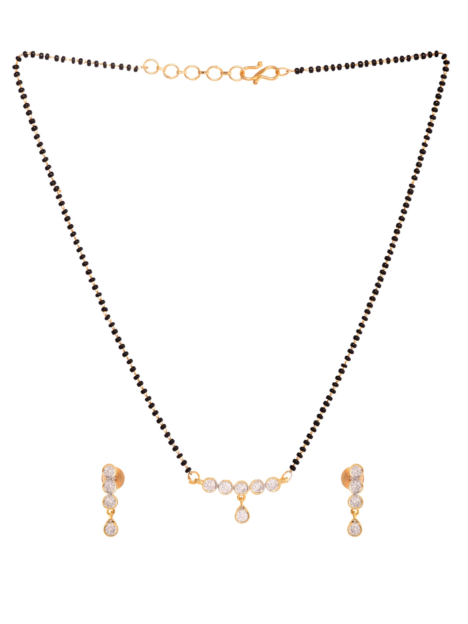 Gold Plated Black & White AD Studded & Beaded Mangalsutra Earrings, zaveri pearls, sale price rs, sale price, sale gold plated, sale gold, sale, rubans, ring, regular price, priyassi jeweller