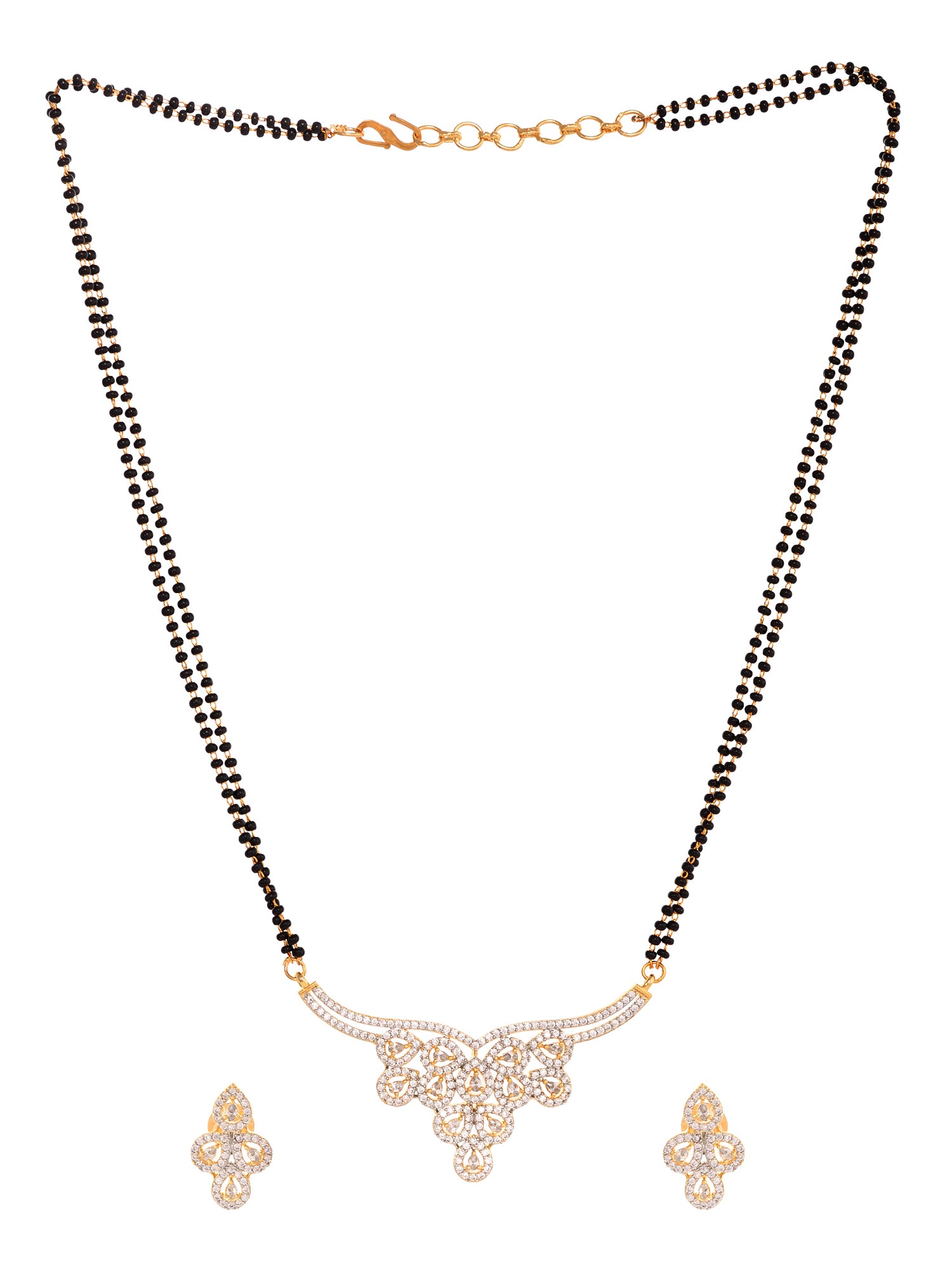 Gold Plated Black & White AD Studded & Beaded Mangalsutra Earrings, zaveri pearls, sale price rs, sale price, sale gold plated, sale gold, sale, rubans, ring, regular price, priyassi jeweller
