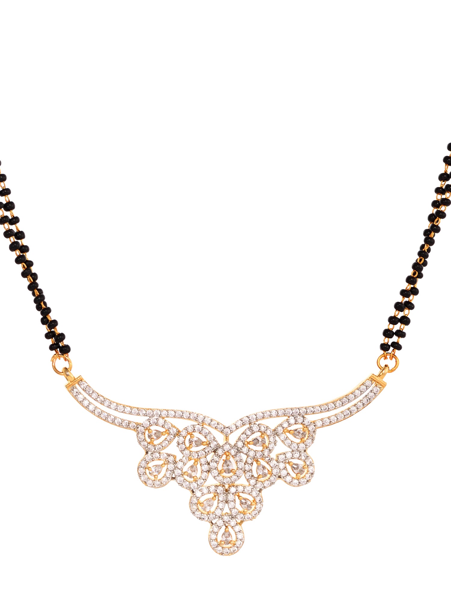 Gold Plated Black & White AD Studded & Beaded Mangalsutra Earrings, zaveri pearls, sale price rs, sale price, sale gold plated, sale gold, sale, rubans, ring, regular price, priyassi jeweller