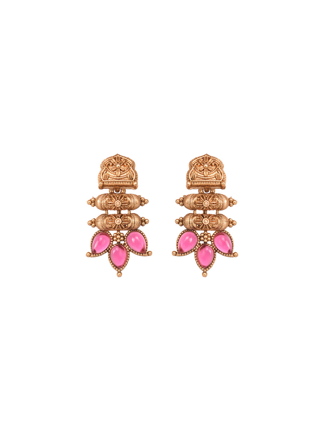 Gold Plated Red stone studded Handcrafted Leaf design Temple Jewellery Set, zaveri pearls, sale price rs, sale price, sale gold plated, sale gold, sale, rubans, ring, regular price, priyassi 