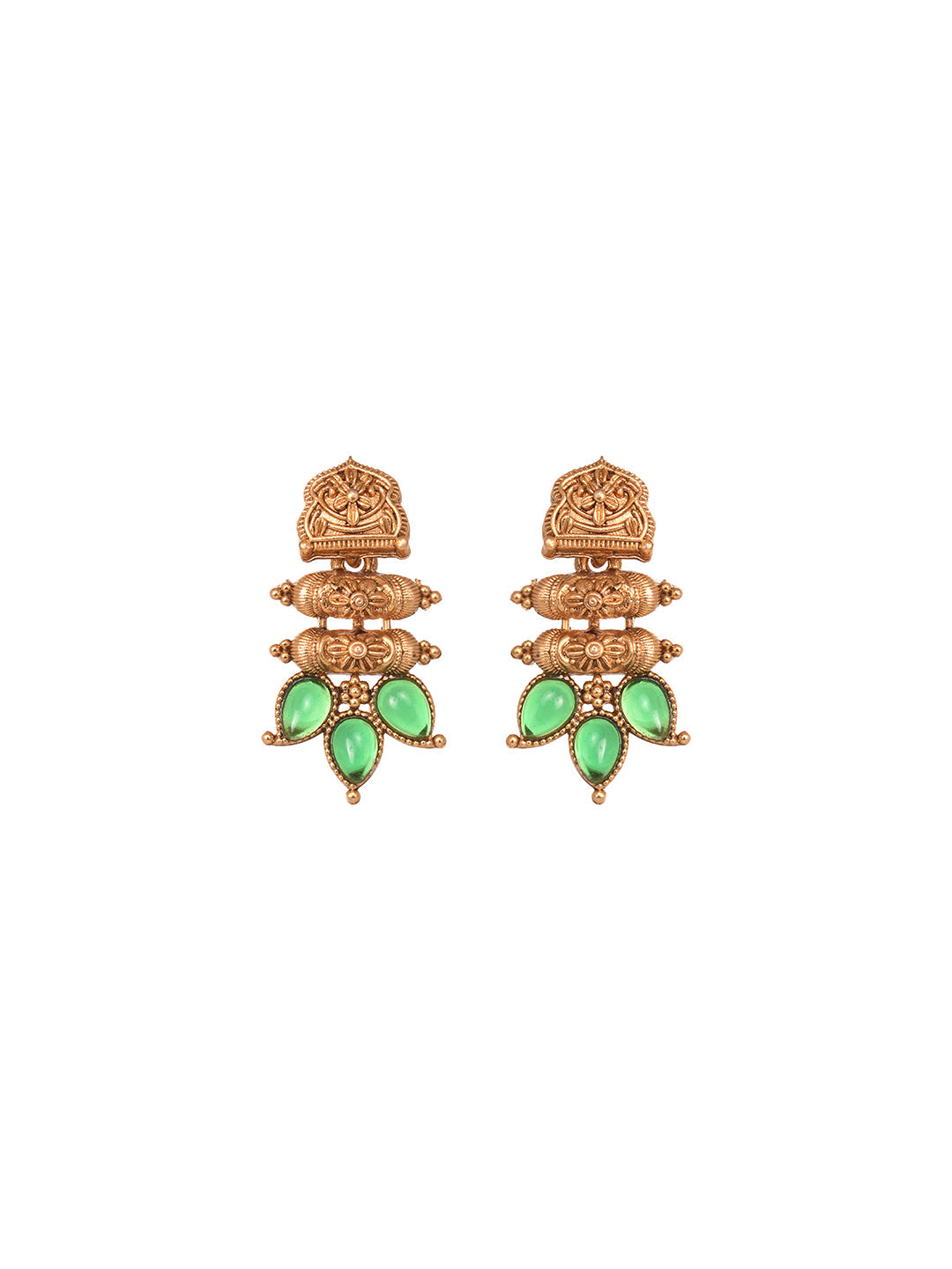 Gold Plated Green stone studded Handcrafted Leaf design Temple Jewellery Set, zaveri pearls, sale price rs, sale price, sale gold plated, sale gold, sale, rubans, ring, regular price, priyass