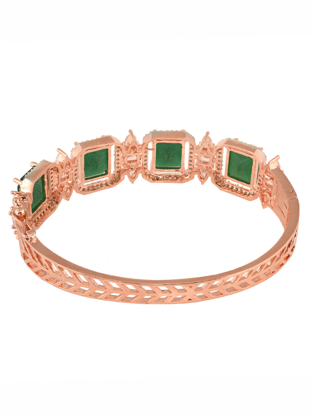 Rose Gold Plated Green Emerald Studded Statement Bracelet, zaveri pearls, sale price rs, sale price, sale gold plated, sale gold, sale, rubans, ring, regular price, priyassi jewellery, kushal