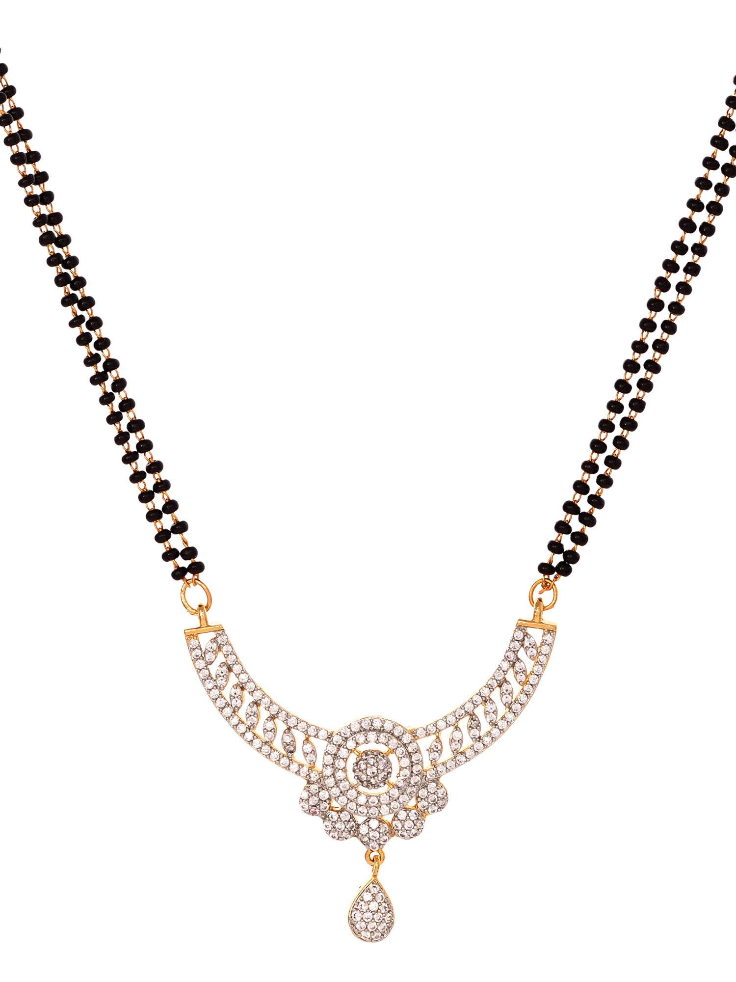 Gold Plated Black & White AD Studded & Beaded Mangalsutra Earrings, zaveri pearls, sale price rs, sale price, sale gold plated, sale gold, sale, rubans, ring, regular price, priyassi jeweller