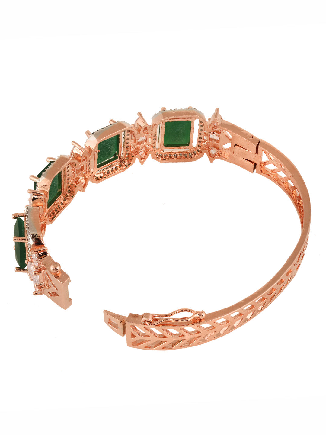 Rose Gold Plated Green Emerald Studded Statement Bracelet, zaveri pearls, sale price rs, sale price, sale gold plated, sale gold, sale, rubans, ring, regular price, priyassi jewellery, kushal