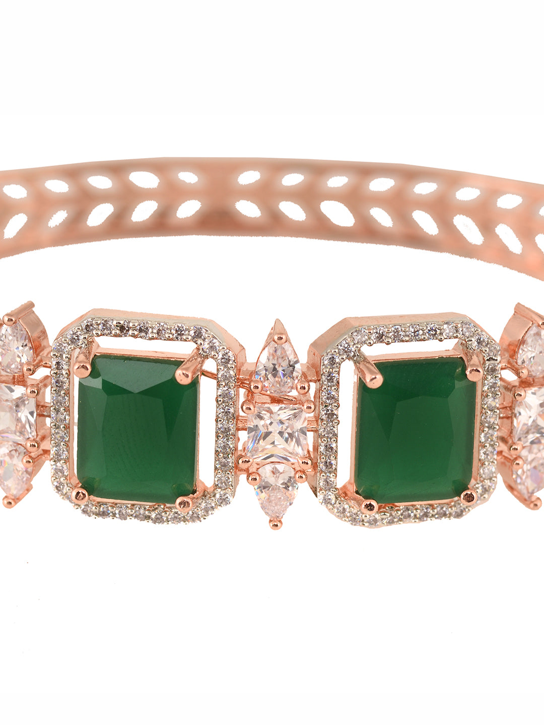 Rose Gold Plated Green Emerald Studded Statement Bracelet, zaveri pearls, sale price rs, sale price, sale gold plated, sale gold, sale, rubans, ring, regular price, priyassi jewellery, kushal