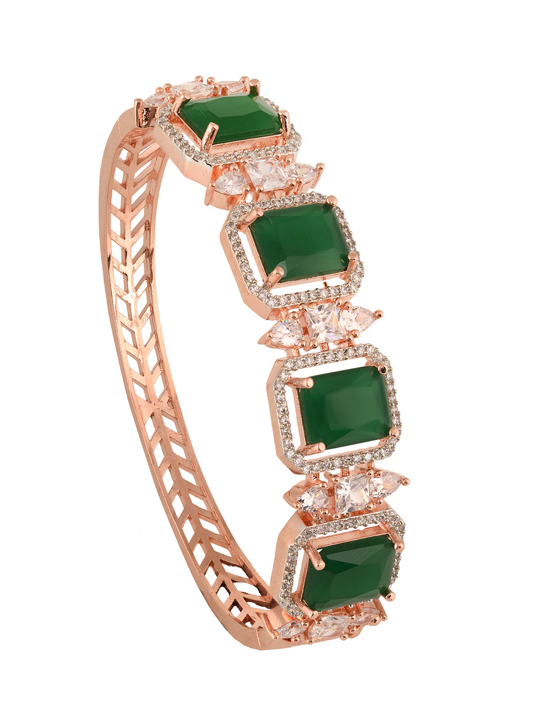 Rose Gold Plated Green Emerald Studded Statement Bracelet, zaveri pearls, sale price rs, sale price, sale gold plated, sale gold, sale, rubans, ring, regular price, priyassi jewellery, kushal