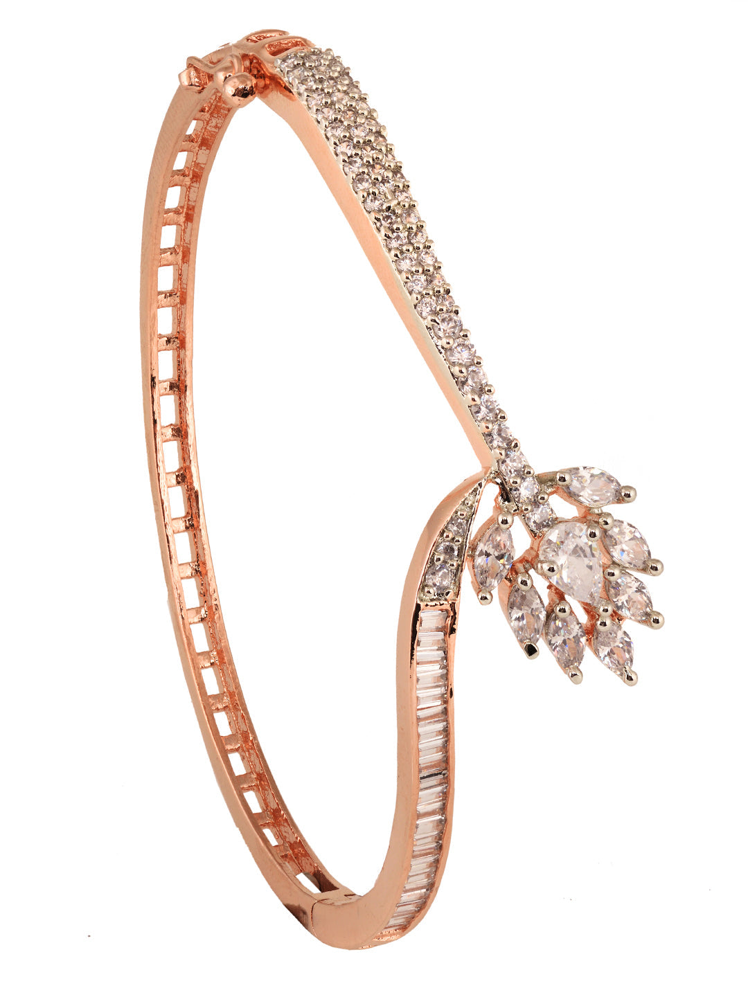 Rose Gold Plated AD Studded Floral Minimal kada Bracelet, zaveri pearls, sale price rs, sale price, sale gold plated, sale gold, sale, rubans, ring, regular price, priyassi jewellery, kushal'