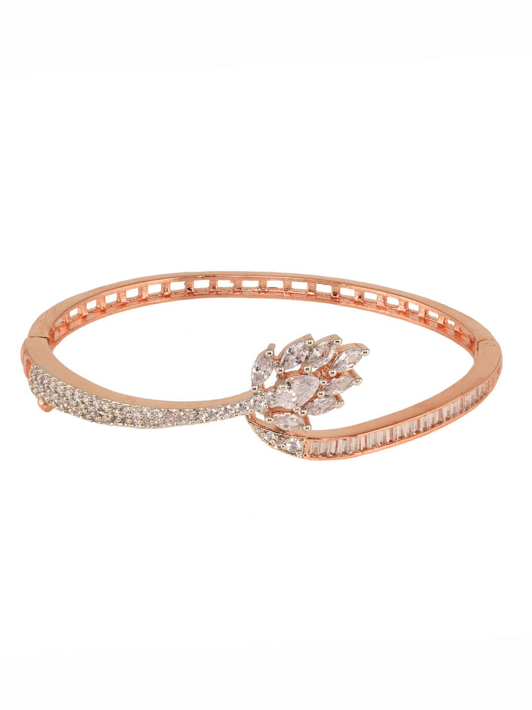 Rose Gold Plated AD Studded Floral Minimal kada Bracelet, zaveri pearls, sale price rs, sale price, sale gold plated, sale gold, sale, rubans, ring, regular price, priyassi jewellery, kushal'