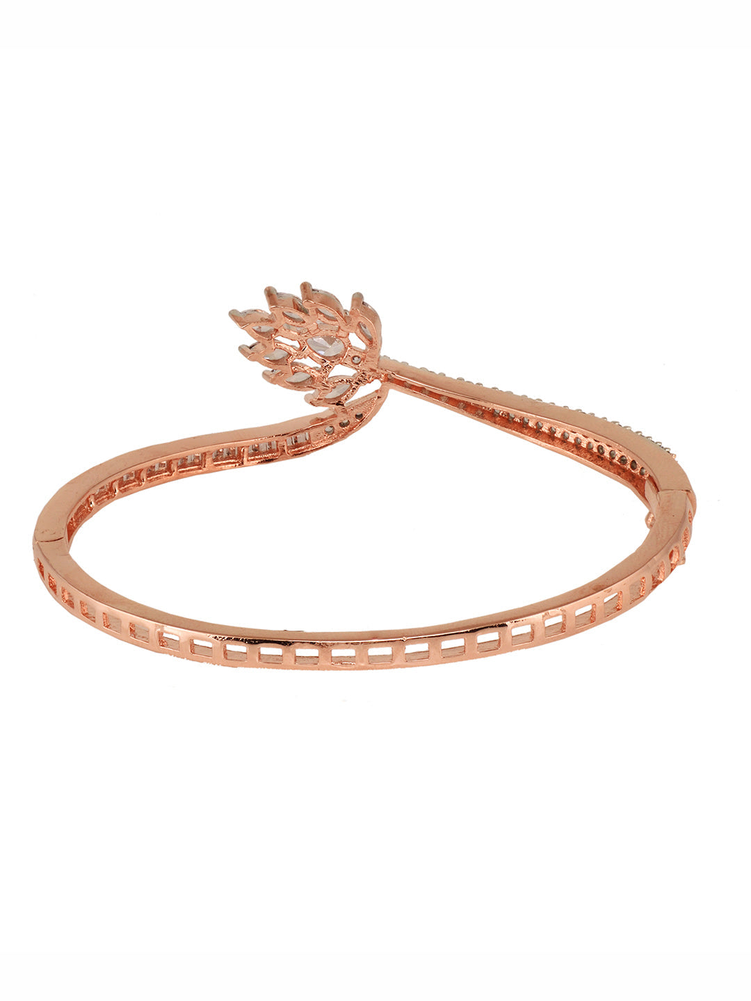 Rose Gold Plated AD Studded Floral Minimal kada Bracelet, zaveri pearls, sale price rs, sale price, sale gold plated, sale gold, sale, rubans, ring, regular price, priyassi jewellery, kushal'