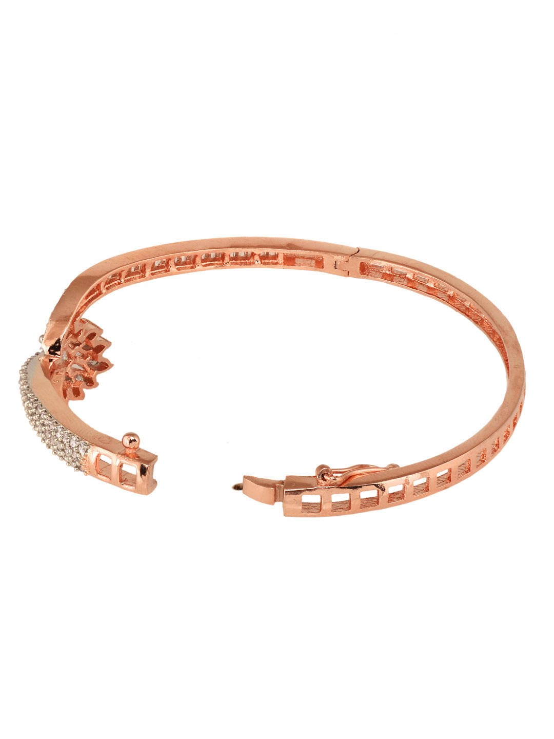 Rose Gold Plated AD Studded Floral Minimal kada Bracelet, zaveri pearls, sale price rs, sale price, sale gold plated, sale gold, sale, rubans, ring, regular price, priyassi jewellery, kushal'