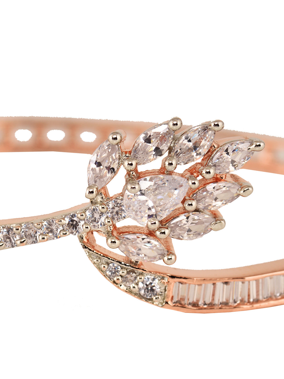Rose Gold Plated AD Studded Floral Minimal kada Bracelet, zaveri pearls, sale price rs, sale price, sale gold plated, sale gold, sale, rubans, ring, regular price, priyassi jewellery, kushal'