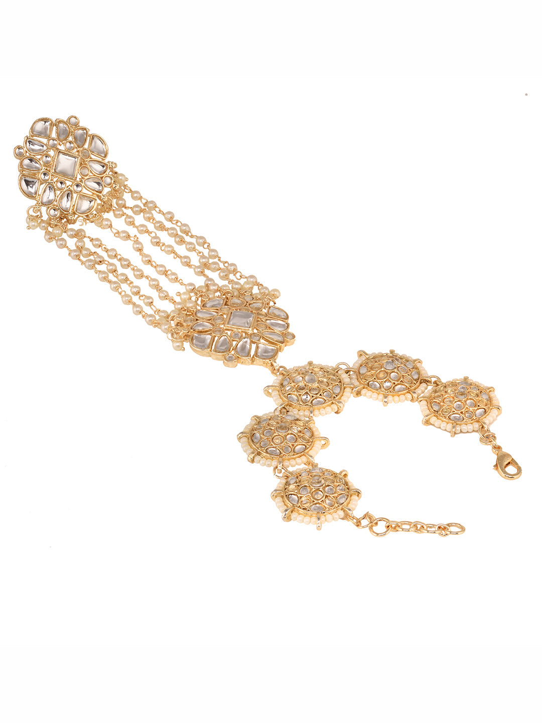 Gold Plated Kundan Studded Bracelet Hathphool, zaveri pearls, sale price rs, sale price, sale gold plated, sale gold, sale, rubans, ring, regular price, priyassi jewellery, kushal's - Saraf R