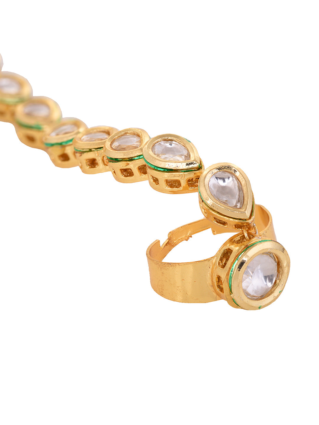 Gold Plated Kundan Studded Floral Ring Bracelet Hathphool, zaveri pearls, sale price rs, sale price, sale gold plated, sale gold, sale, rubans, ring, regular price, priyassi jewellery, kushal